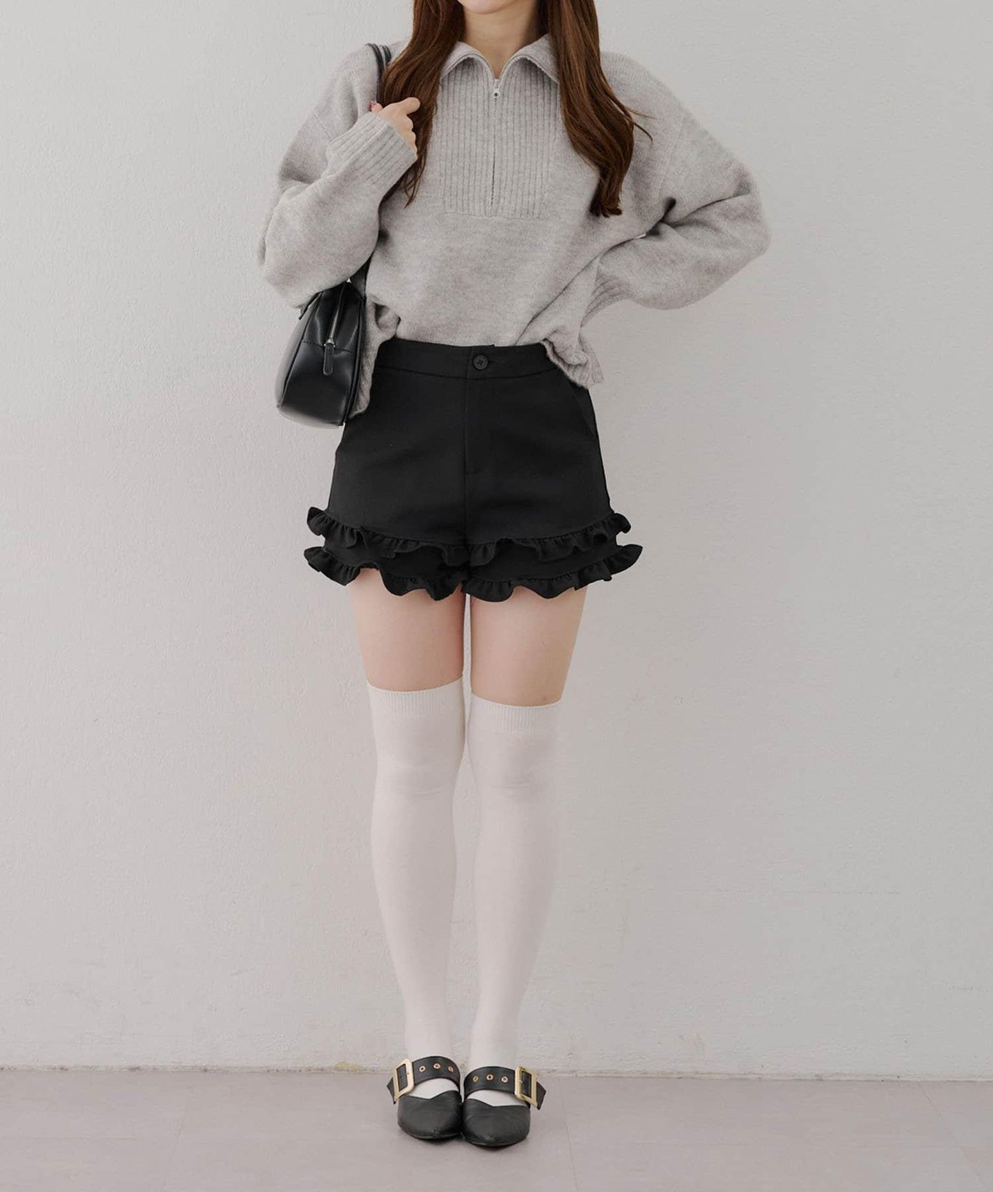 柔軟觸感仿犛牛絨半拉鍊針織衫