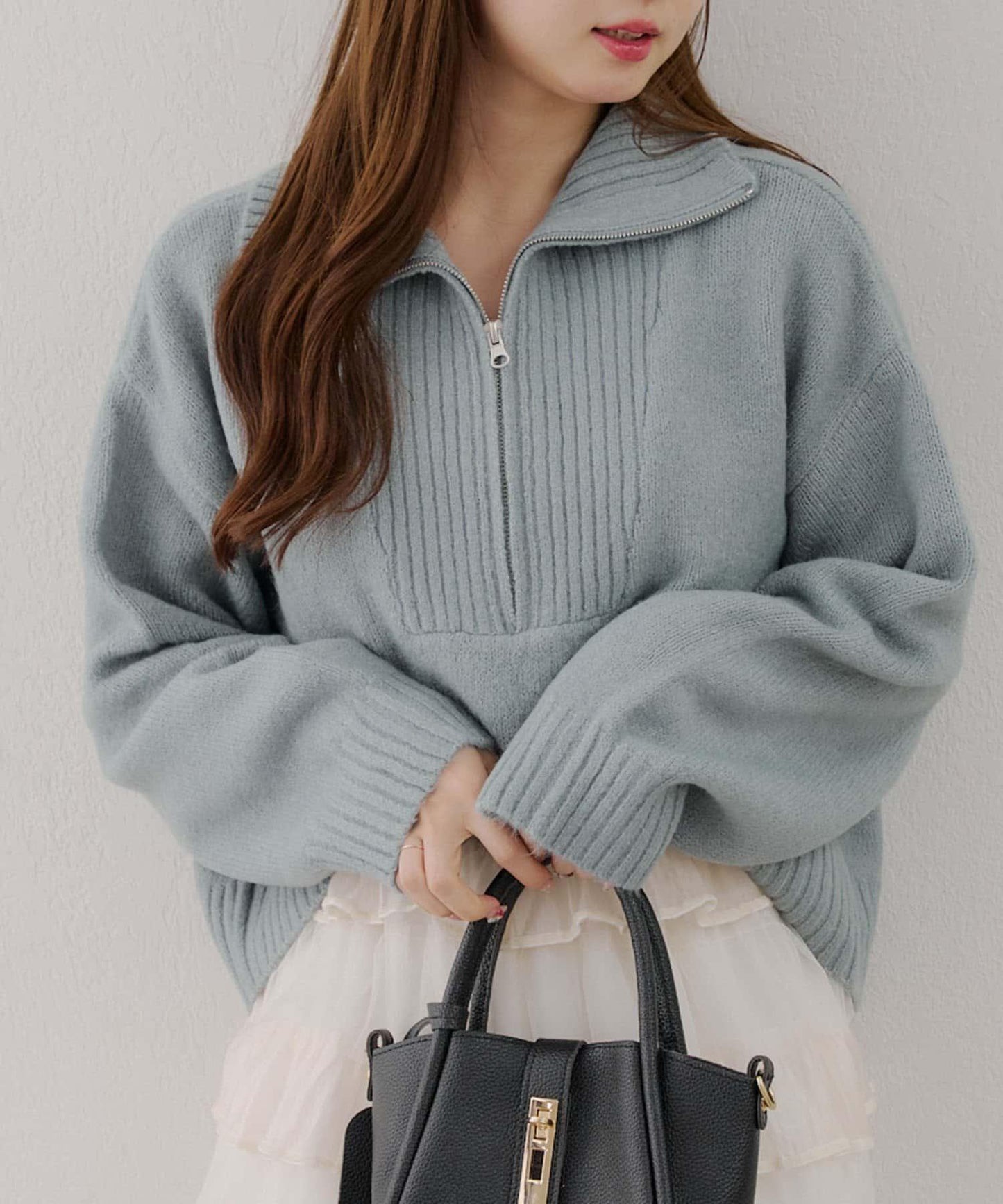 柔軟觸感仿犛牛絨半拉鍊針織衫