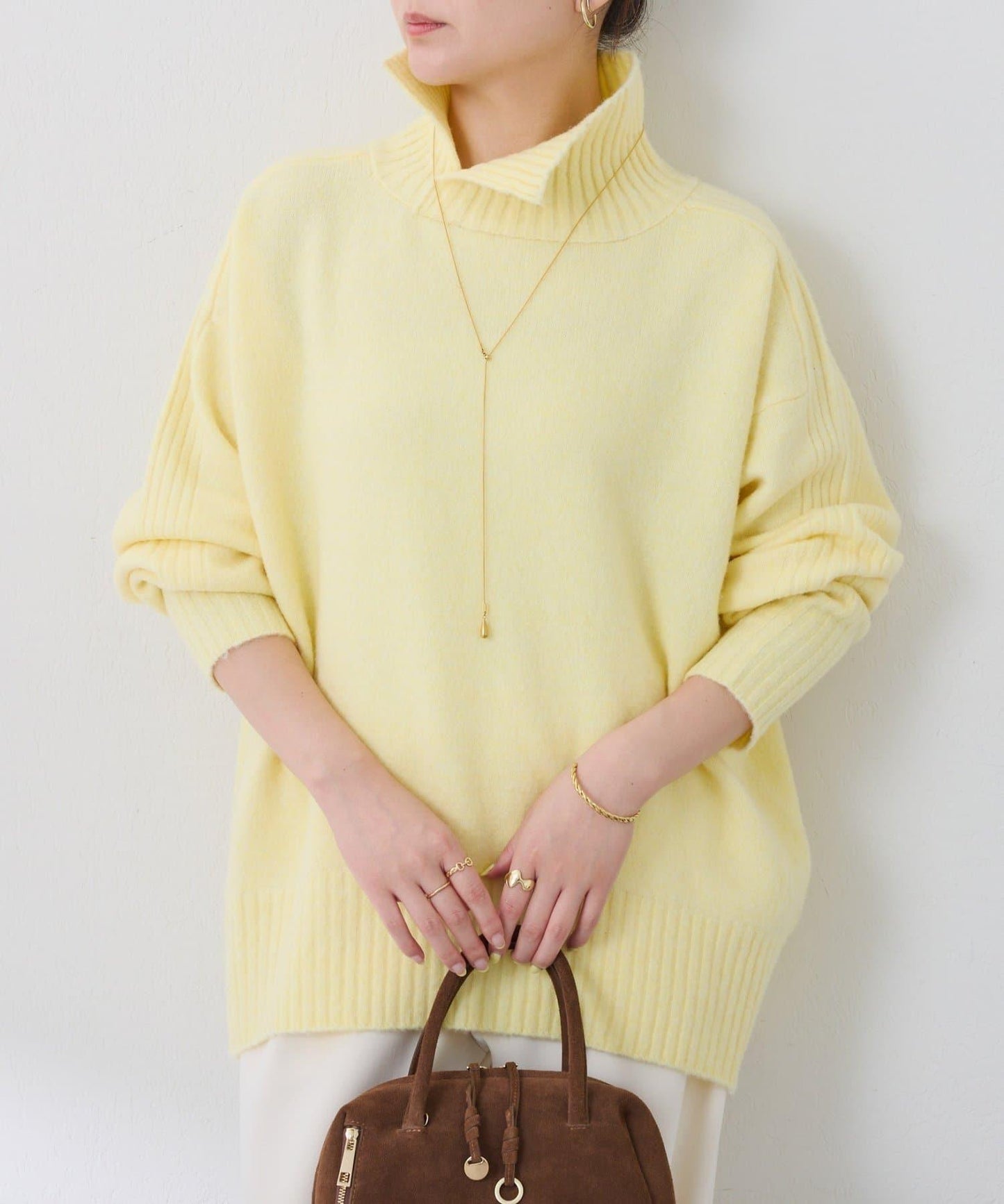 【可水洗針織】羊毛混紡開叉高領針織衫