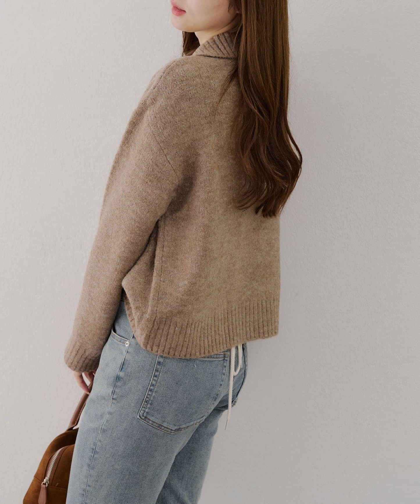 柔軟觸感仿犛牛絨半拉鍊針織衫