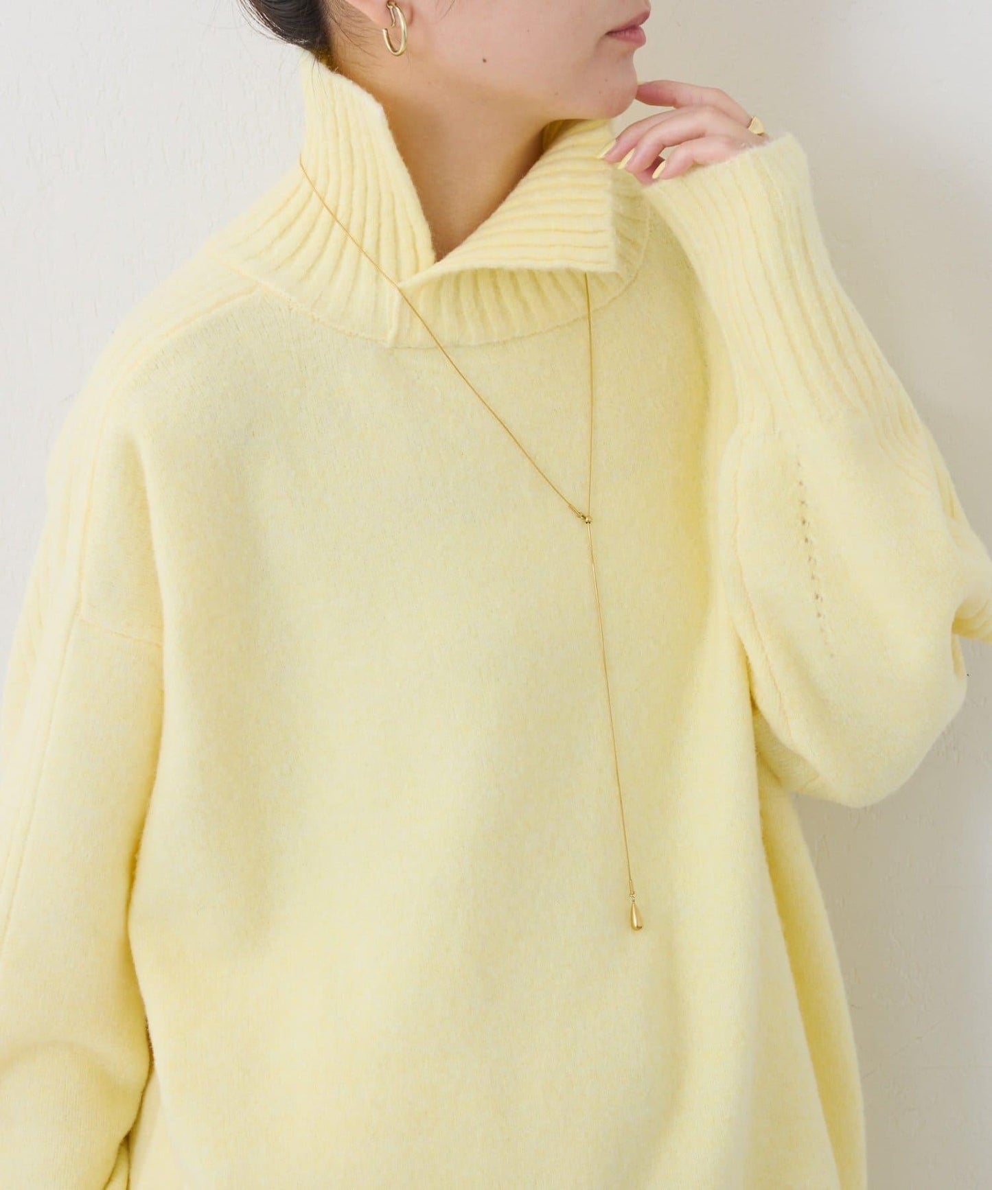 【可水洗針織】羊毛混紡開叉高領針織衫