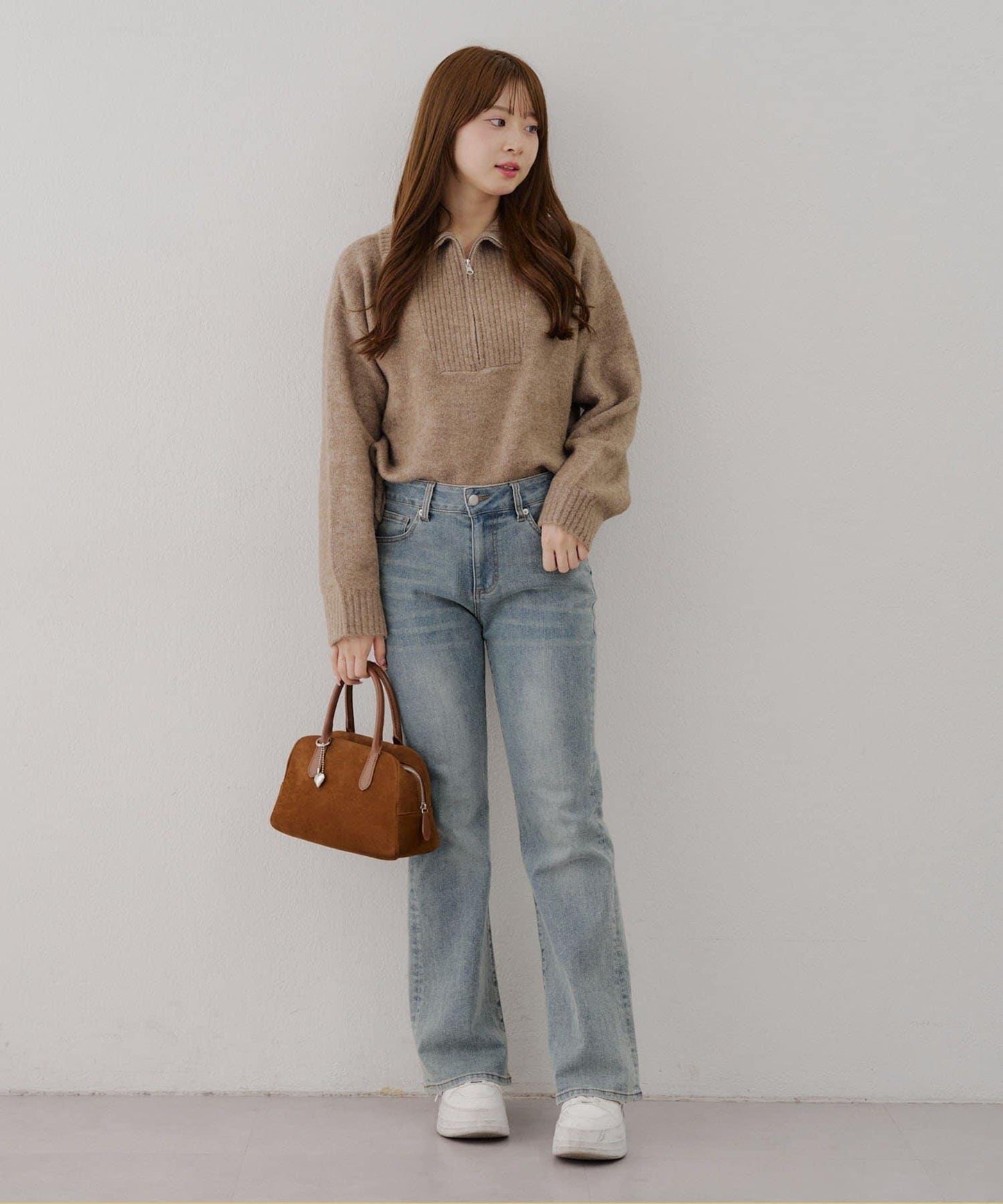 柔軟觸感仿犛牛絨半拉鍊針織衫