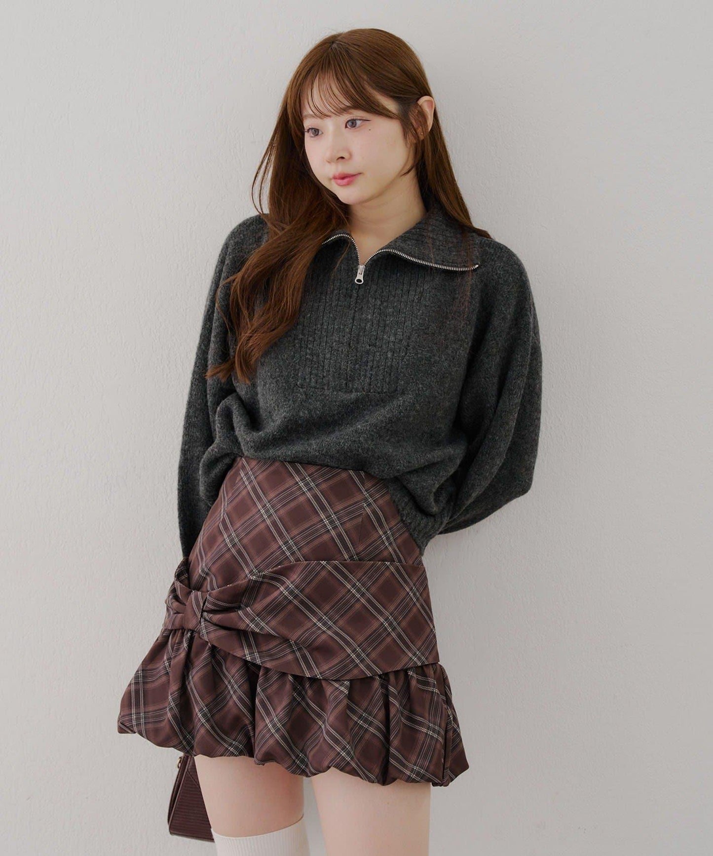 柔軟觸感仿犛牛絨半拉鍊針織衫