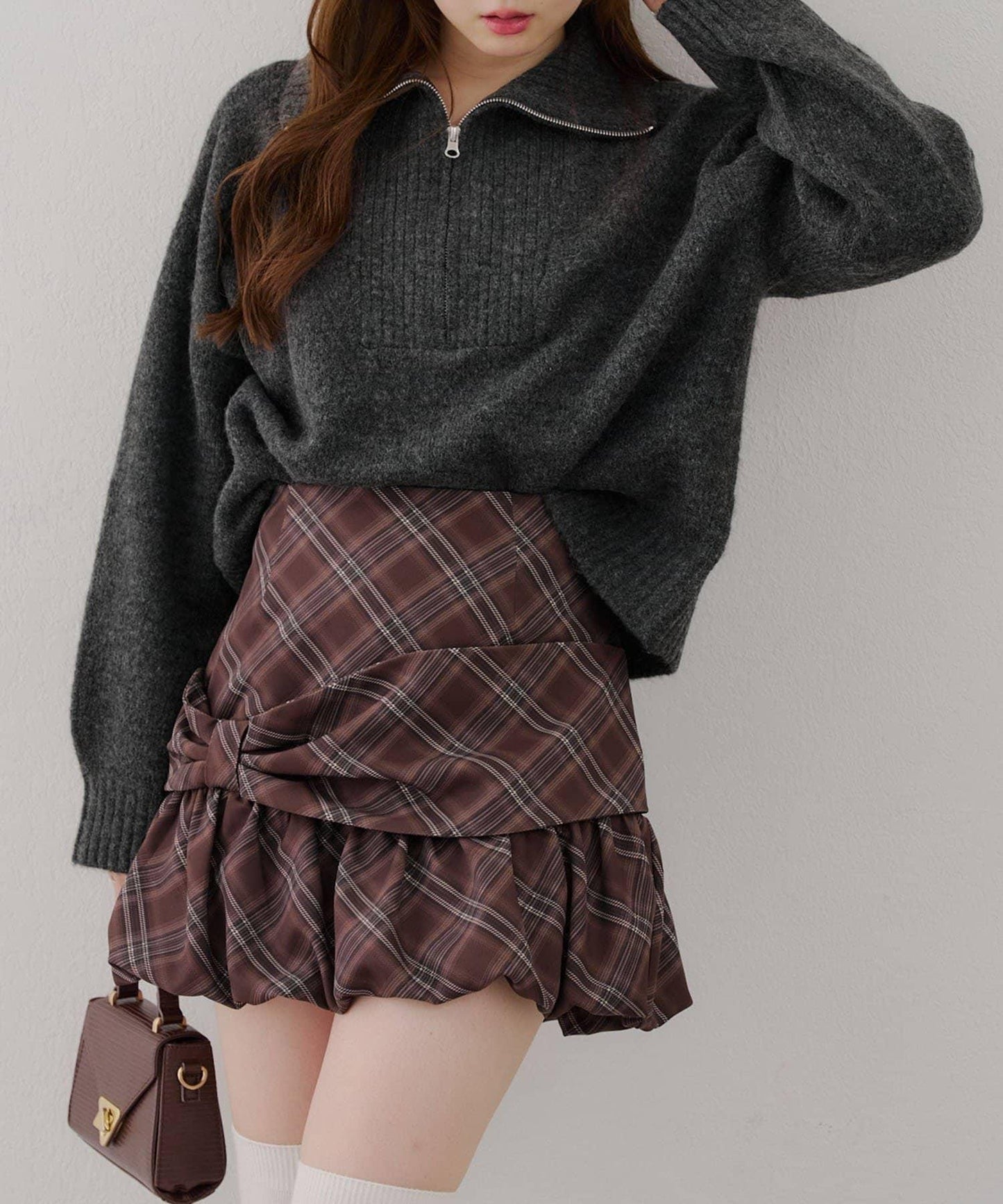 柔軟觸感仿犛牛絨半拉鍊針織衫