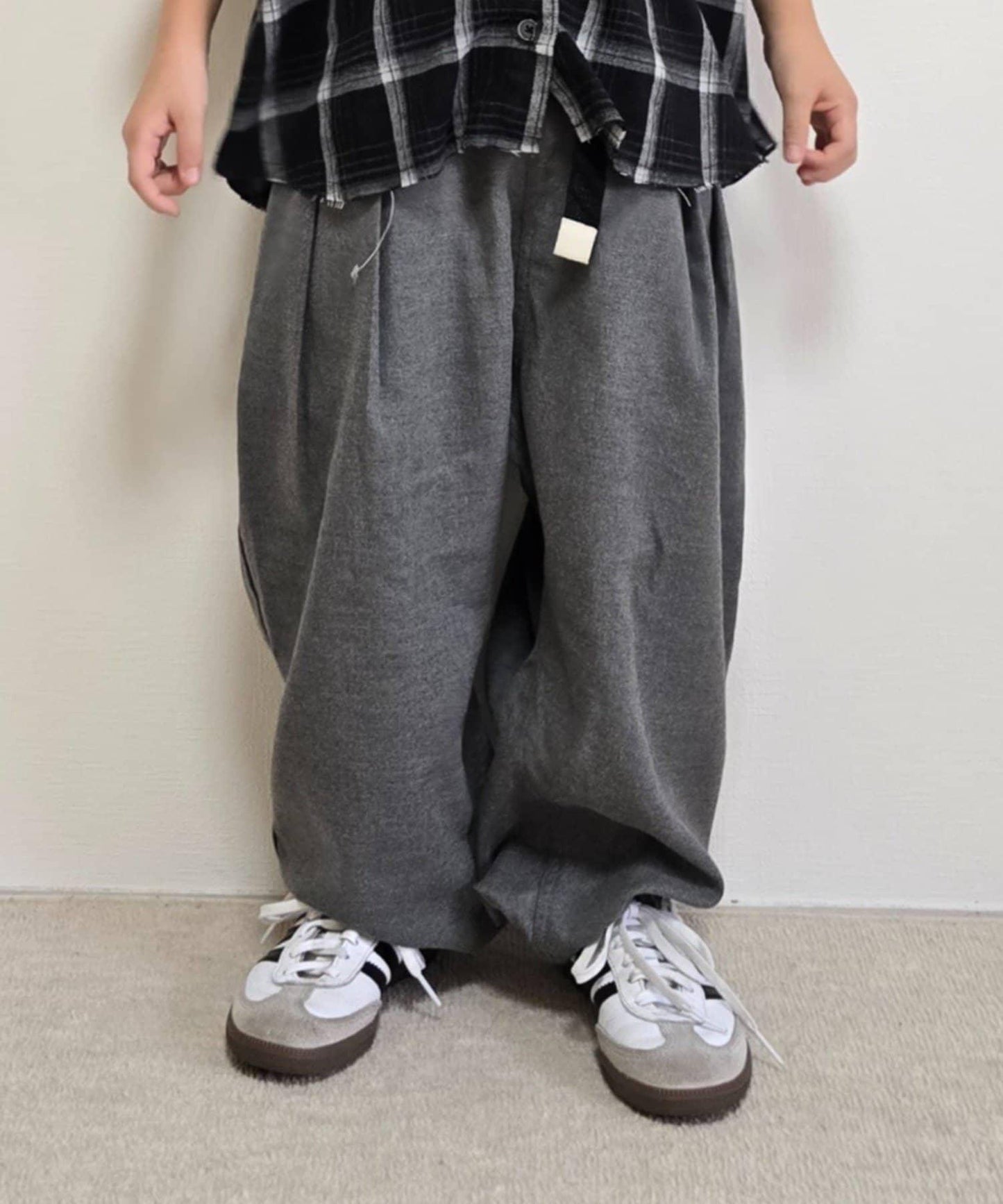 【KIDS】【有青少年尺碼】寬鬆繫帶腰帶長褲