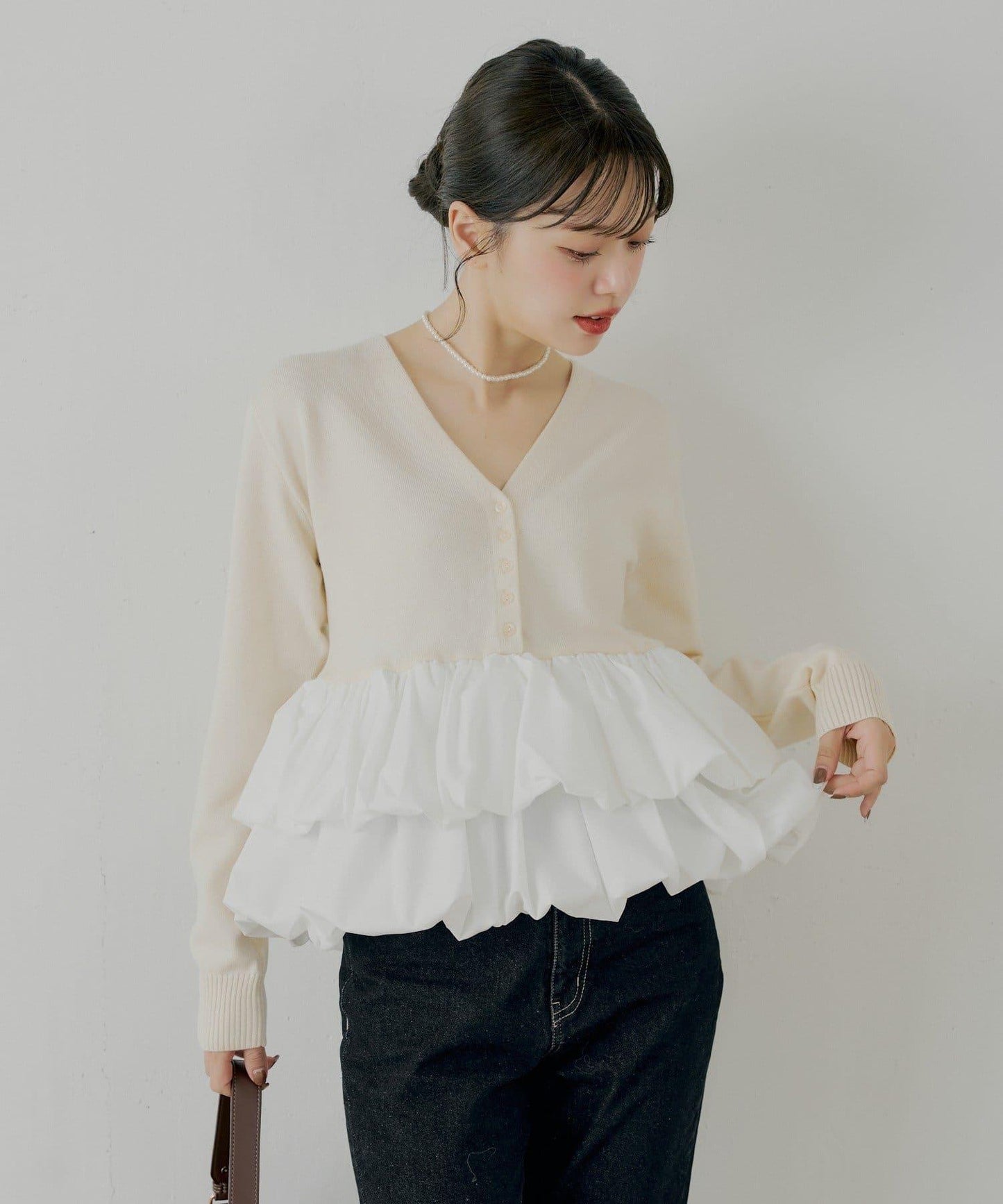 【SALON by Chico】荷葉邊拼接長款上衣