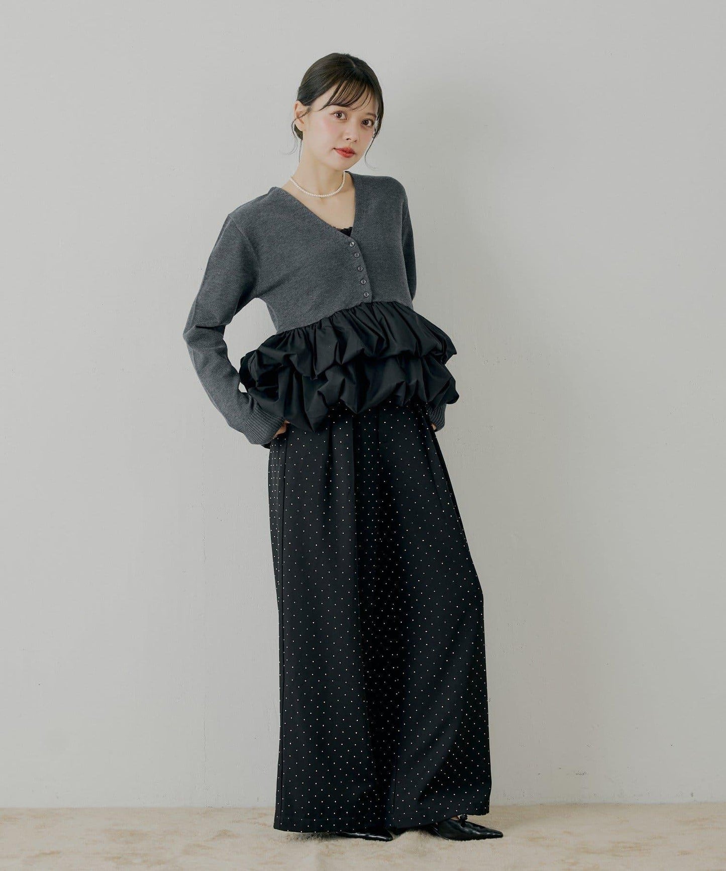 【SALON by Chico】荷葉邊拼接長款上衣