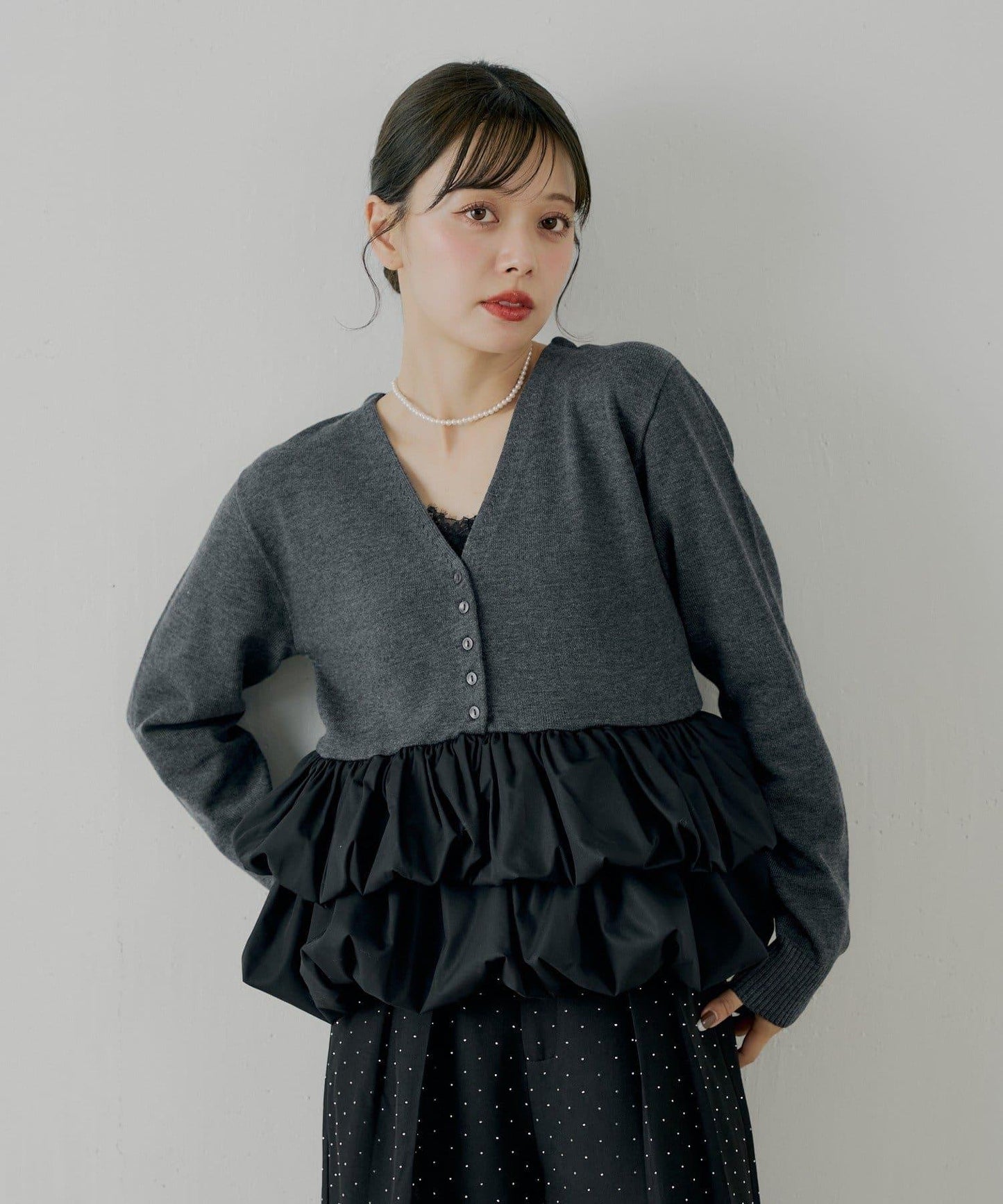 【SALON by Chico】荷葉邊拼接長款上衣