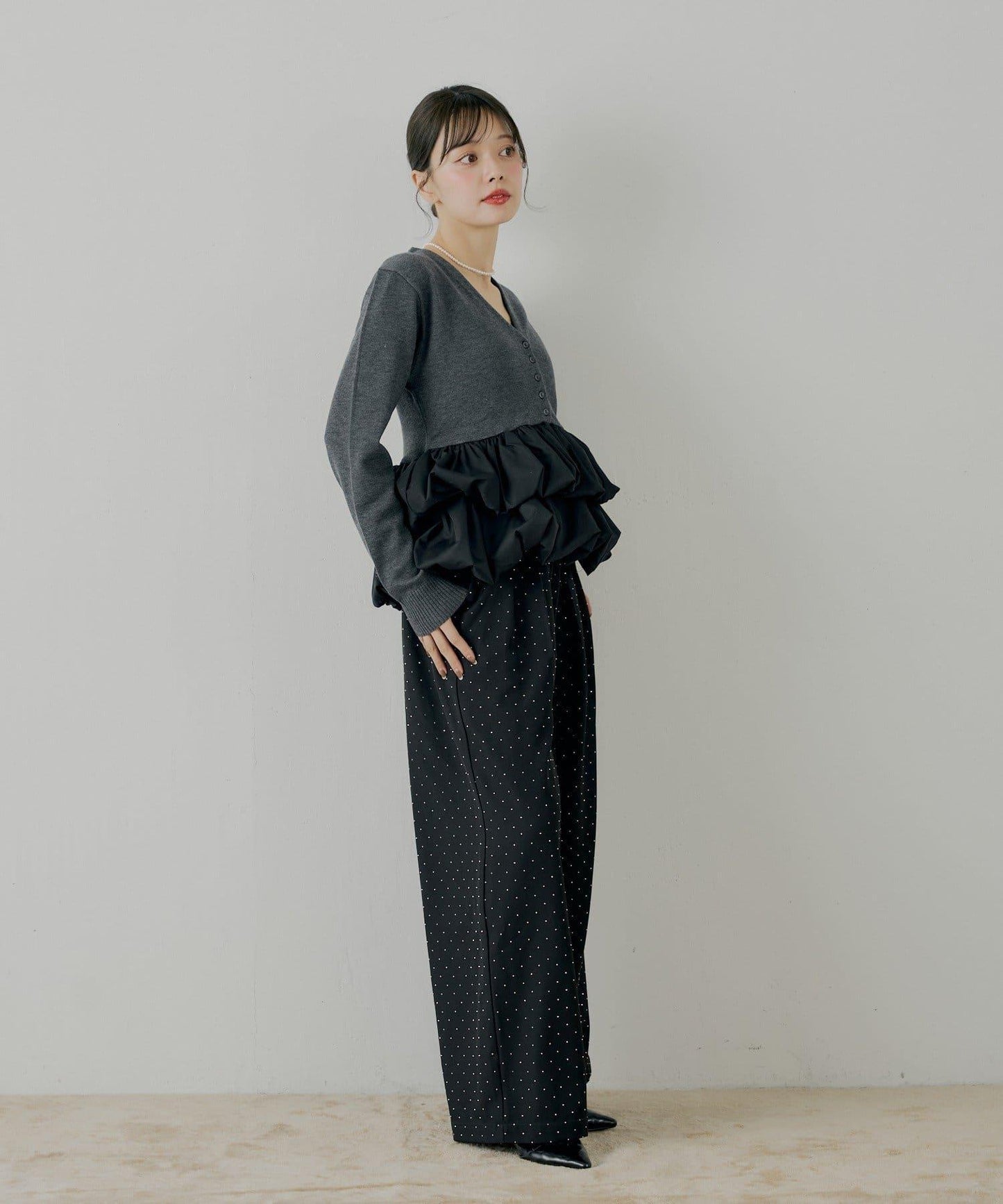 【SALON by Chico】荷葉邊拼接長款上衣