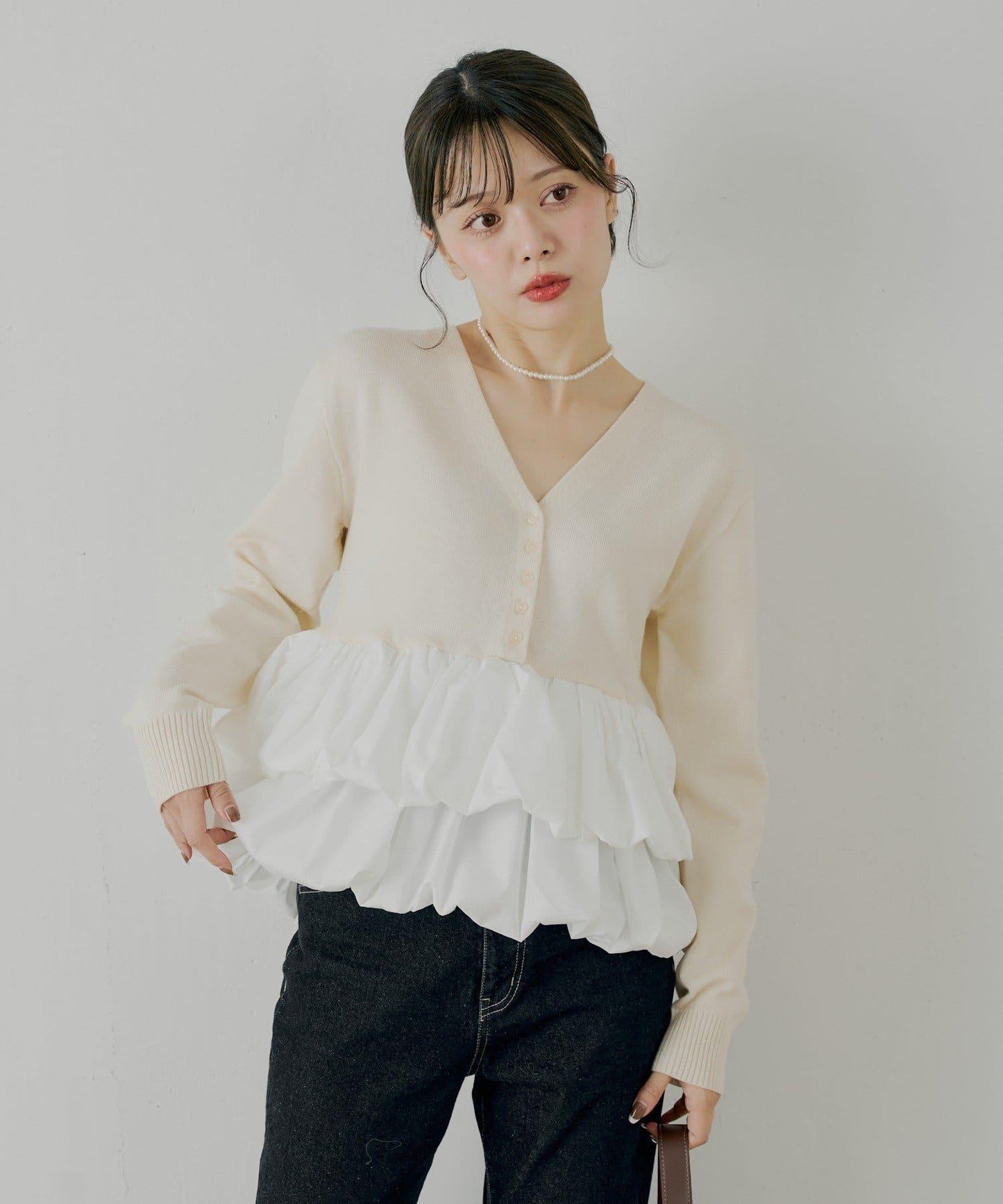 【SALON by Chico】荷葉邊拼接長款上衣