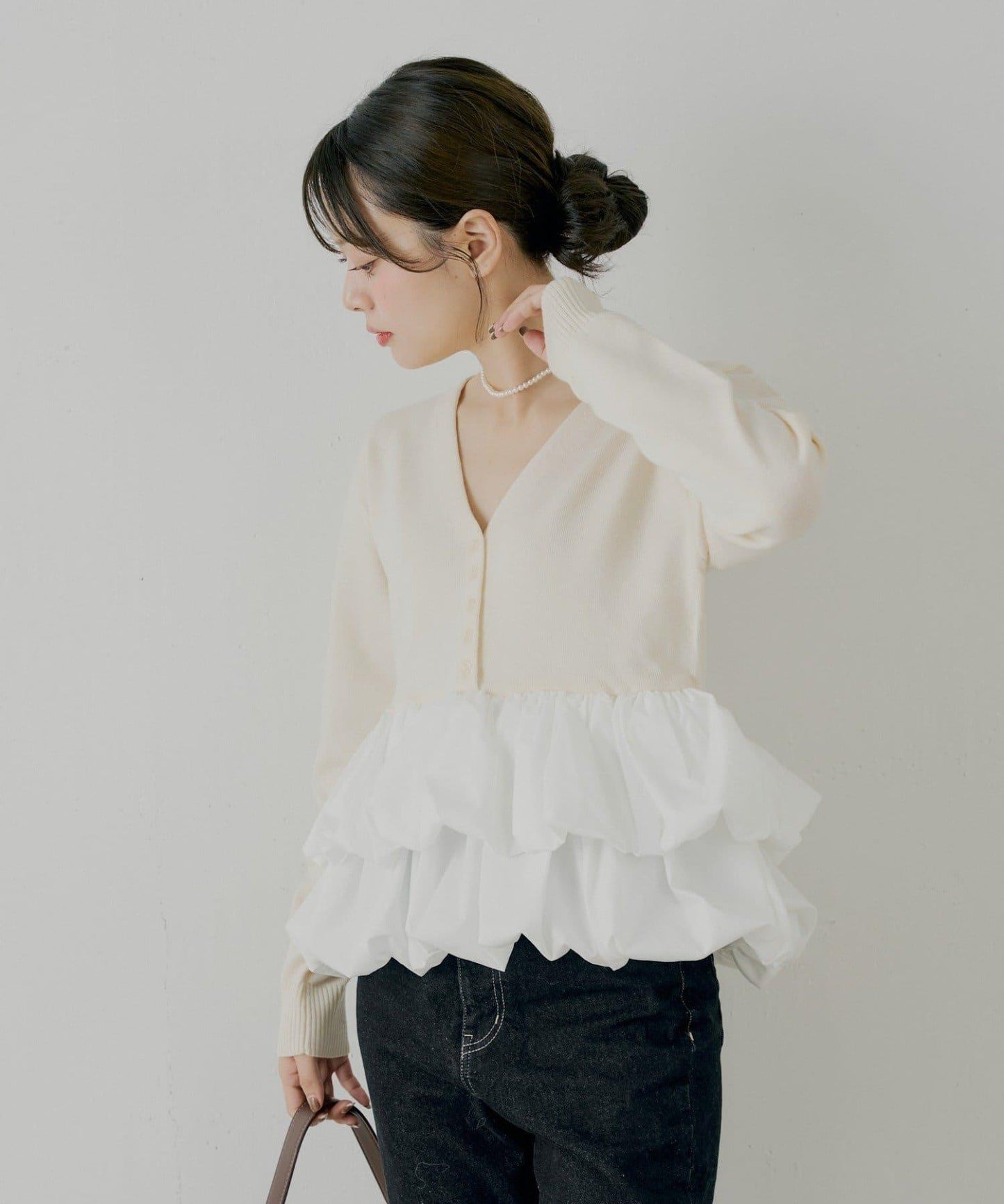 【SALON by Chico】荷葉邊拼接長款上衣