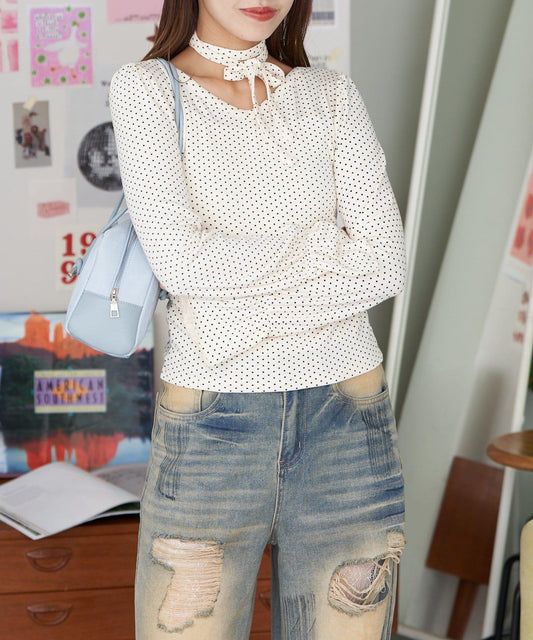 【neutral by ciaopanic】帶頸圈泡泡袖波點上衣