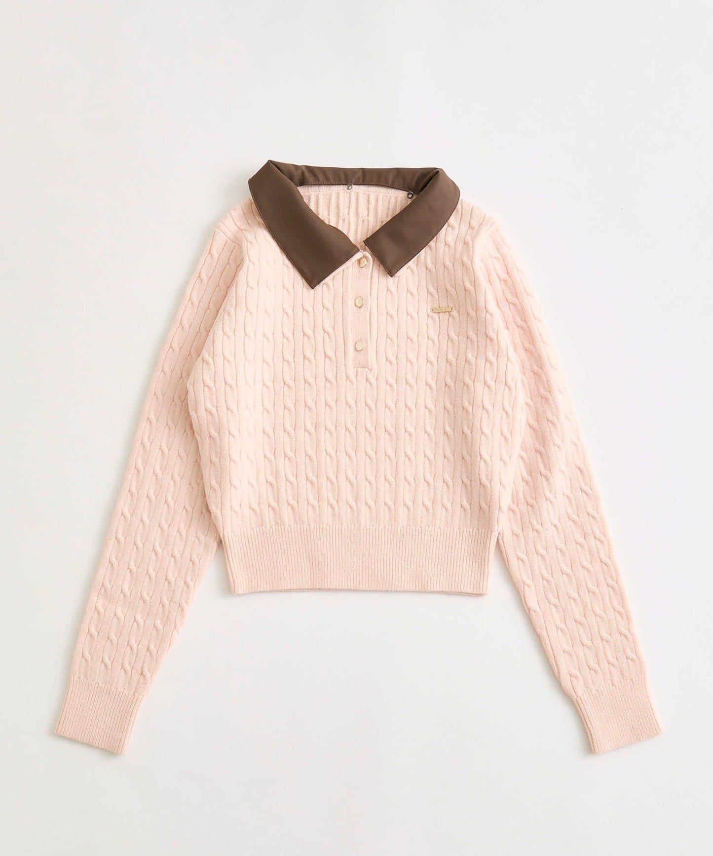 拼色翻領麻花針織長袖針織衫