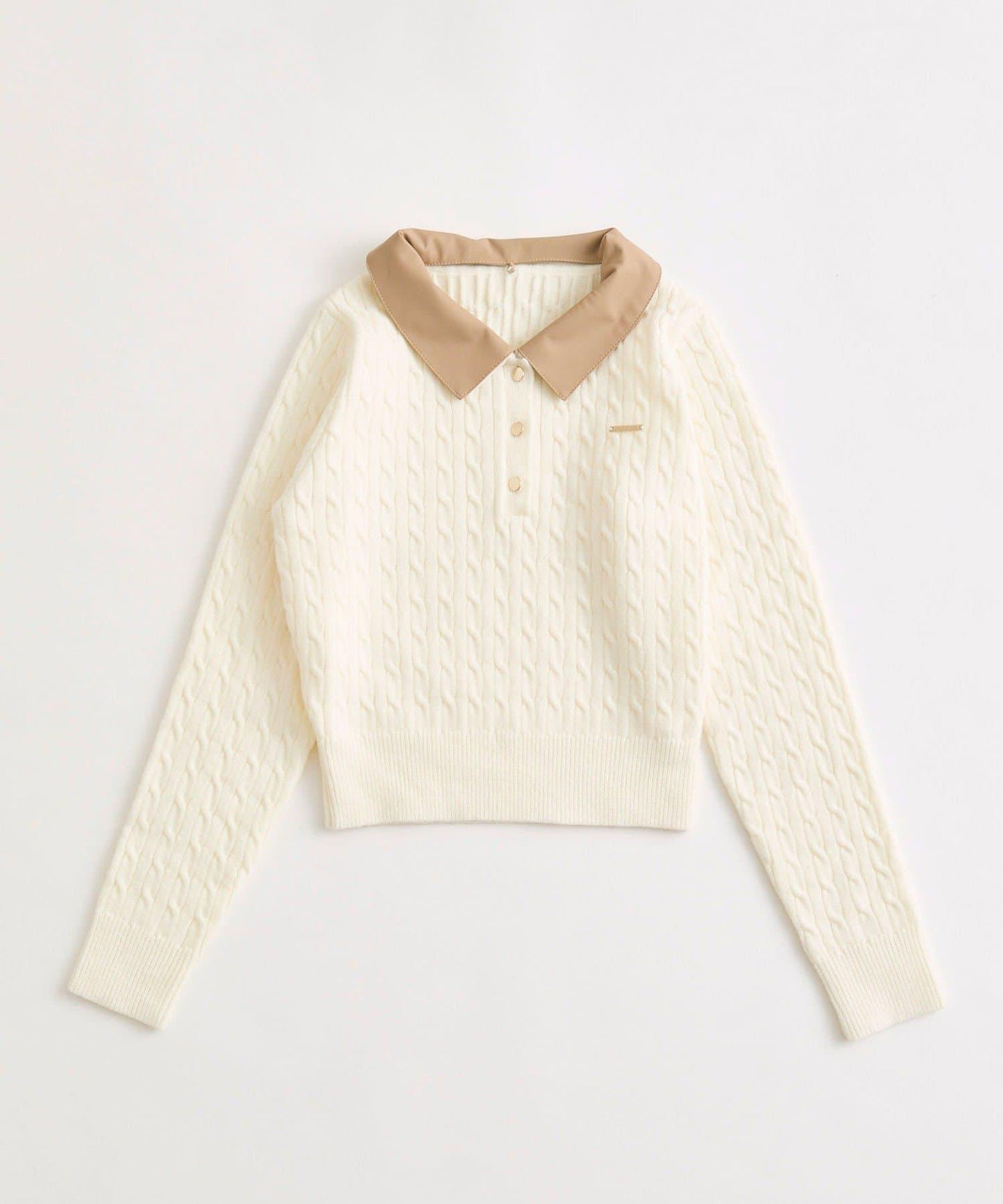 拼色翻領麻花針織長袖針織衫