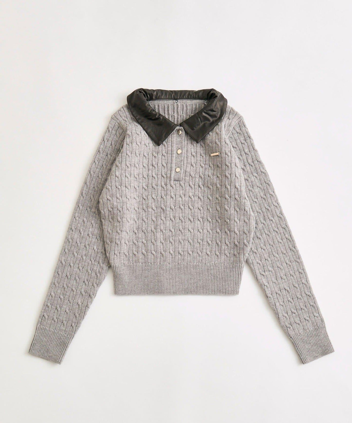 拼色翻領麻花針織長袖針織衫