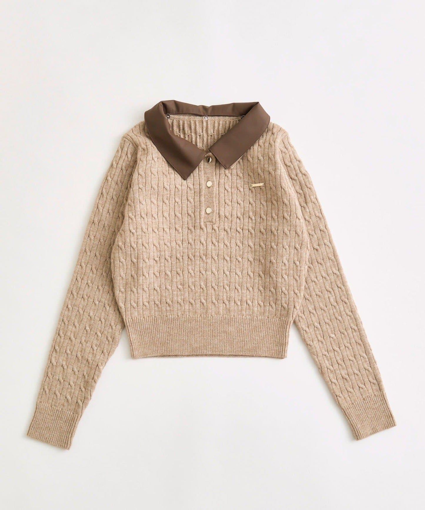 拼色翻領麻花針織長袖針織衫