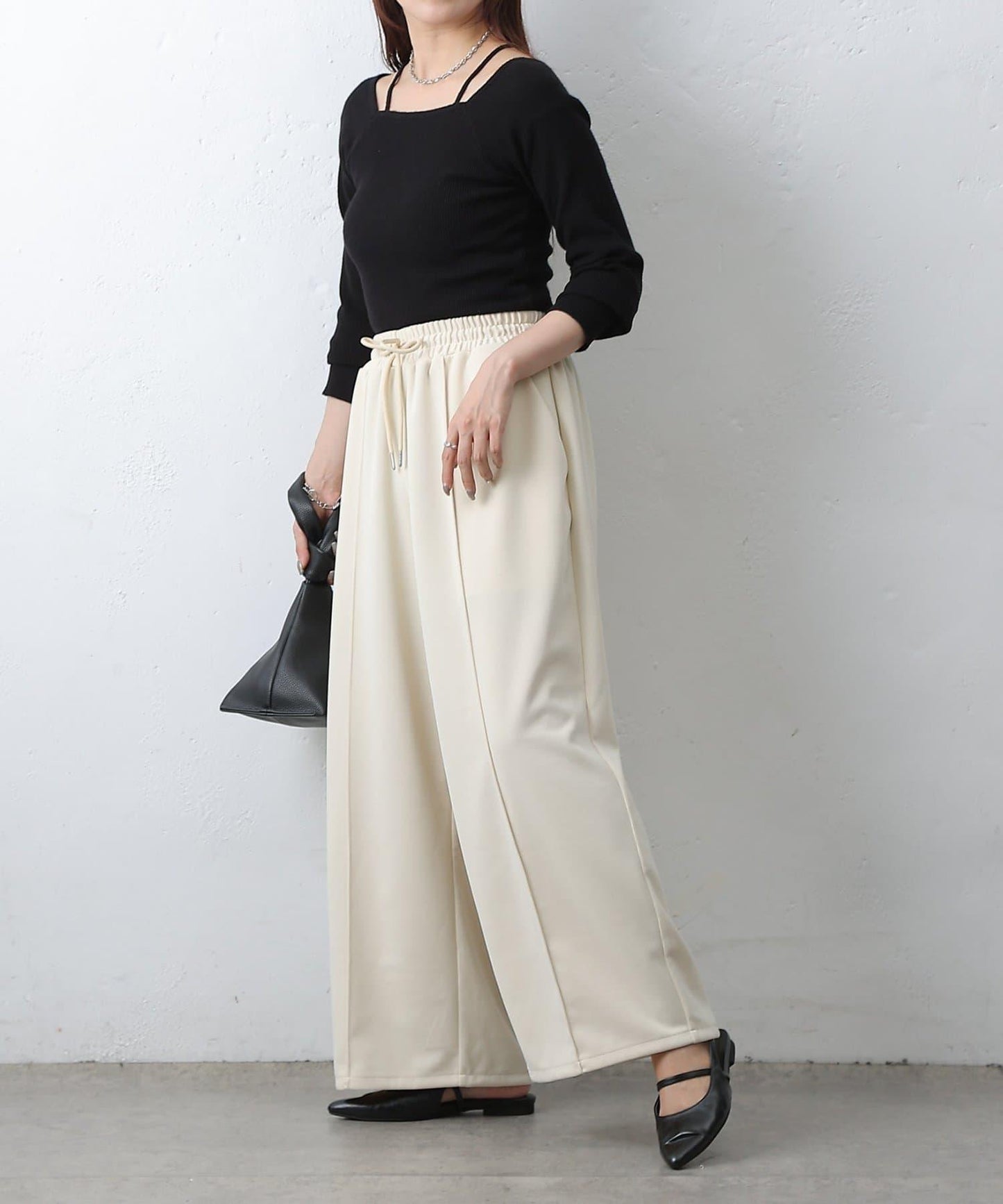 中縫針織寬腿褲