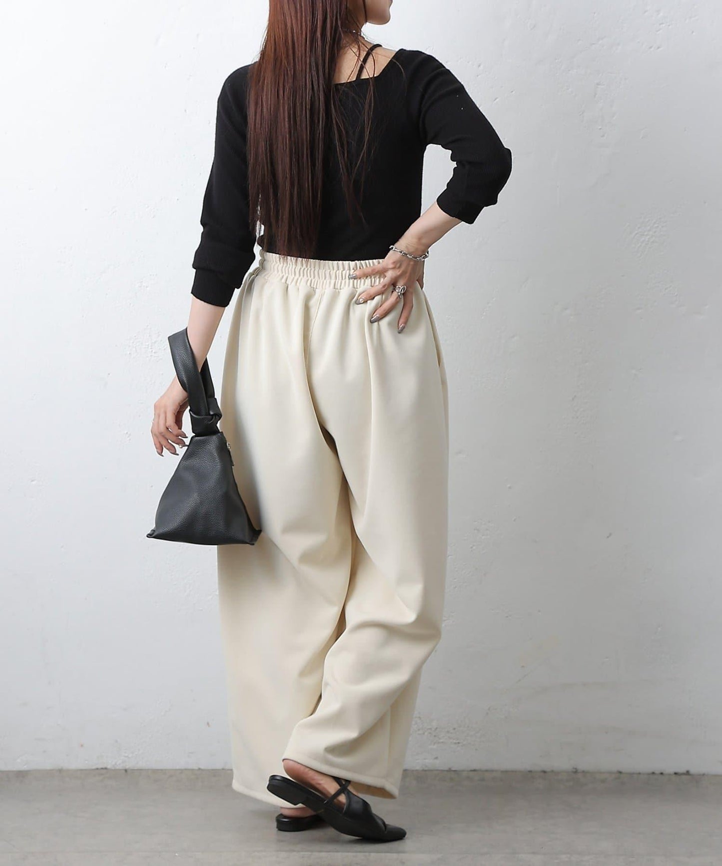 中縫針織寬腿褲