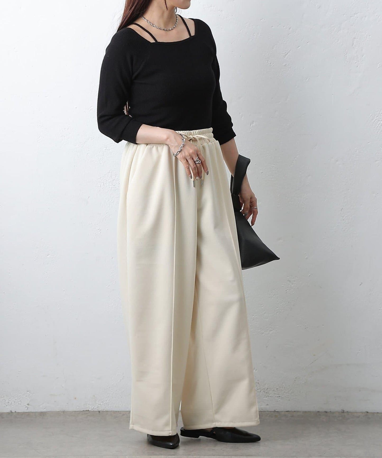 中縫針織寬腿褲