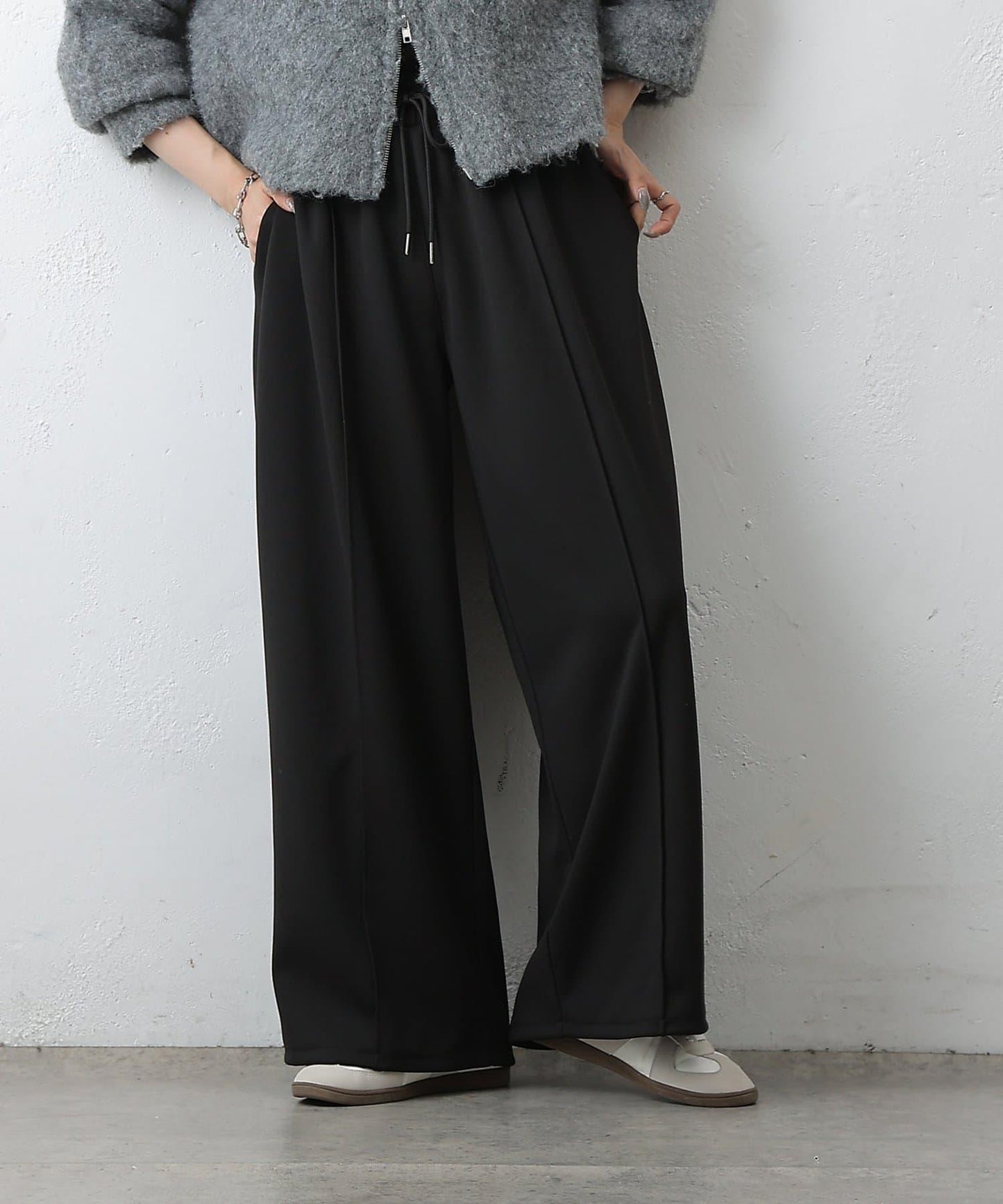 中縫針織寬腿褲