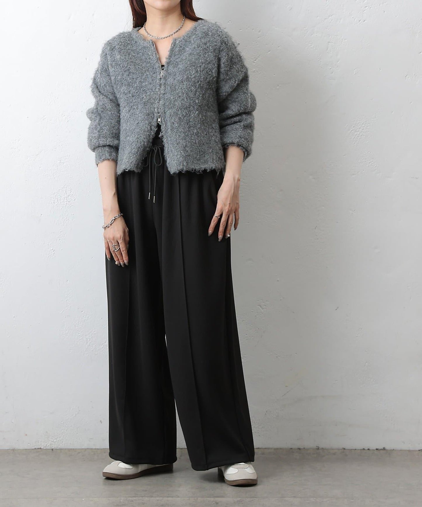 中縫針織寬腿褲