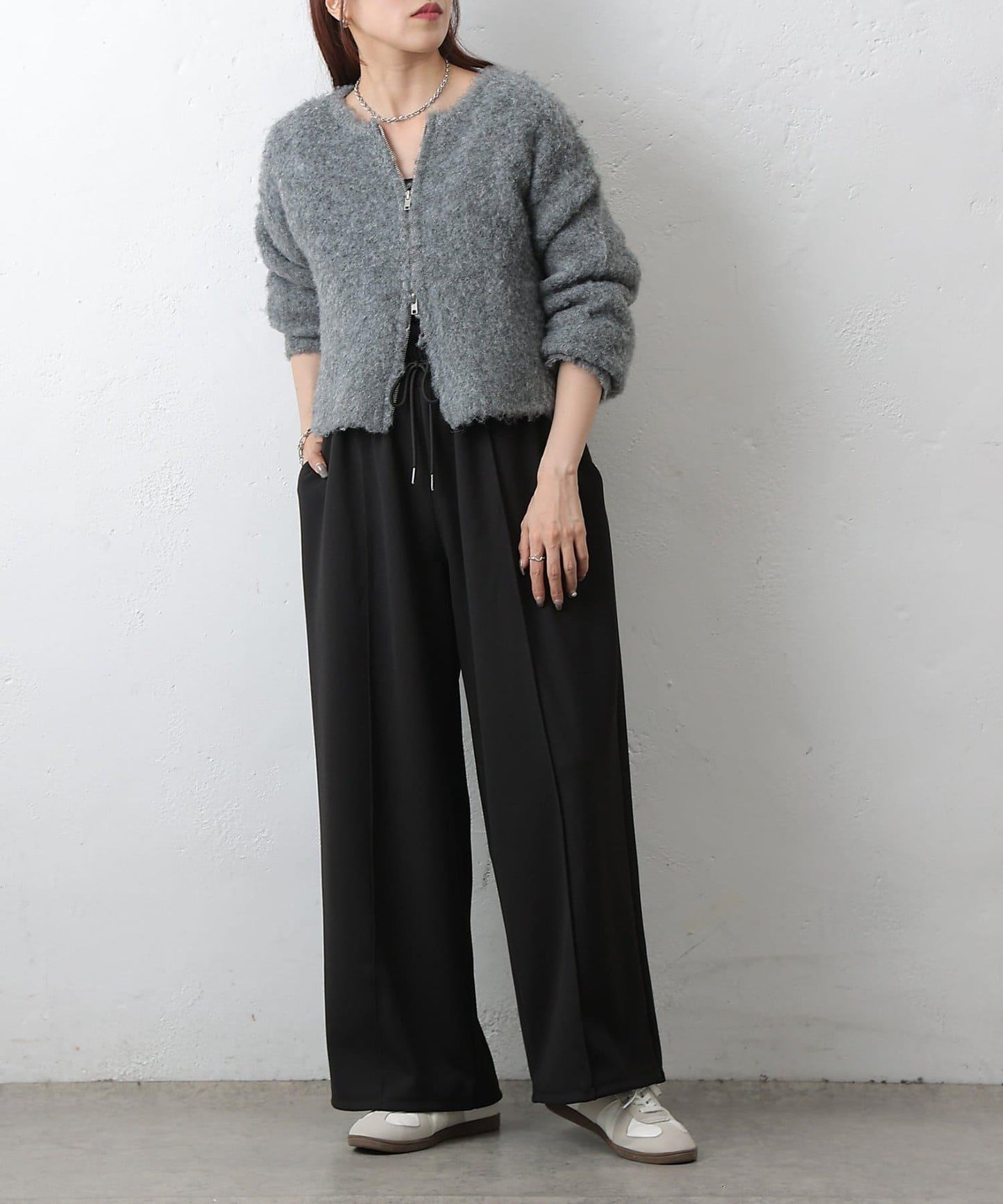 中縫針織寬腿褲