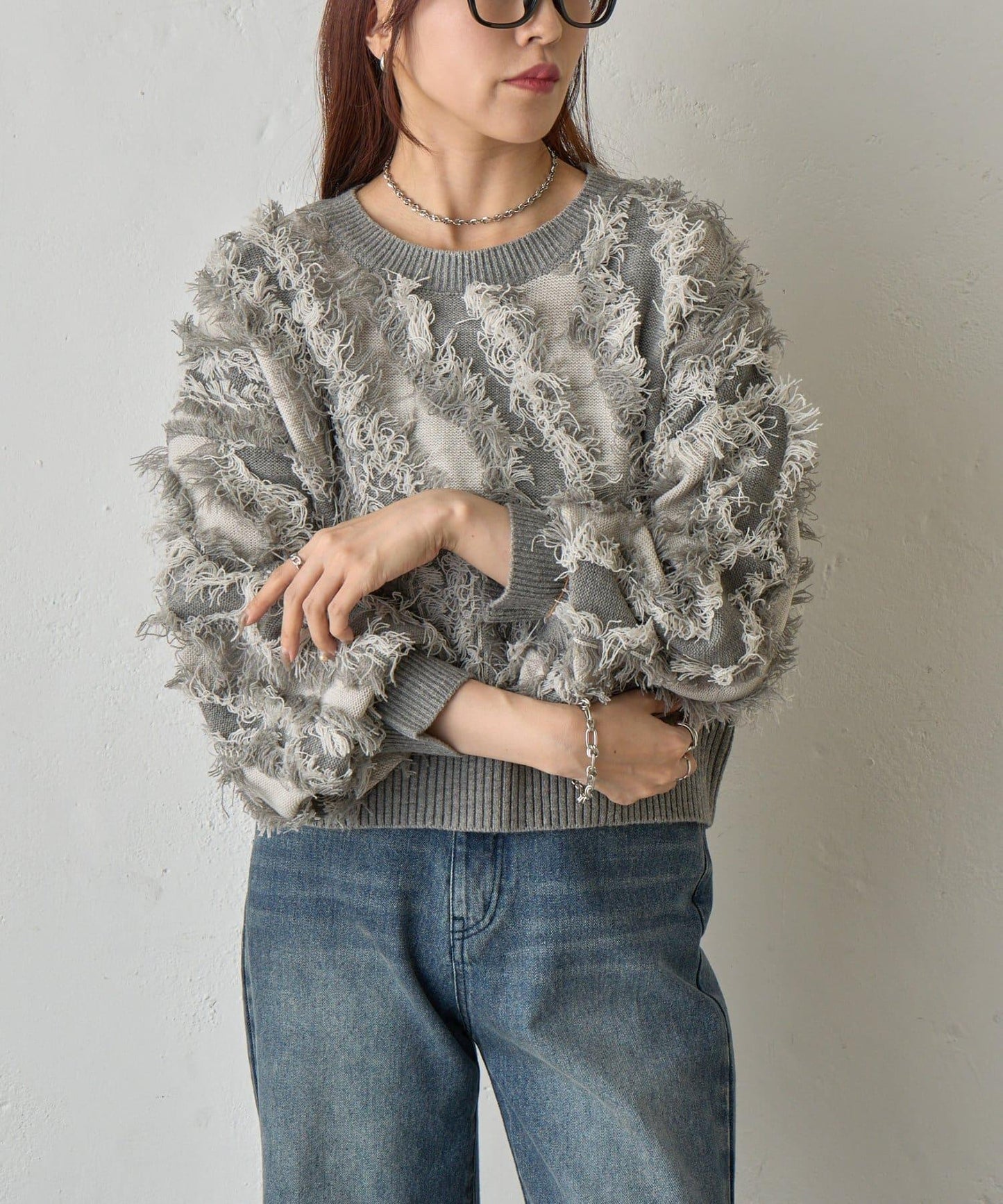 流蘇提花針織套頭衫