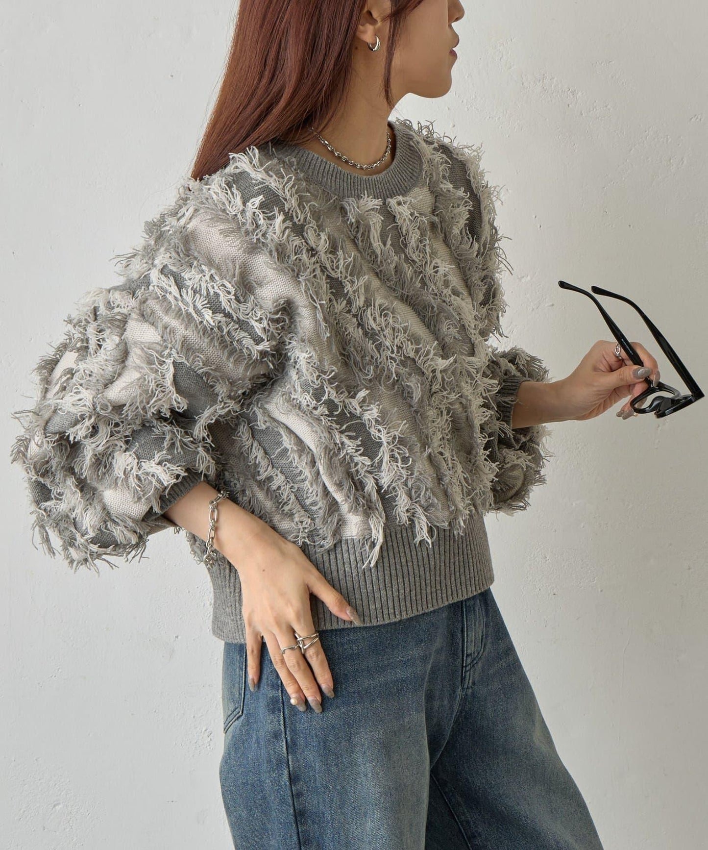 流蘇提花針織套頭衫
