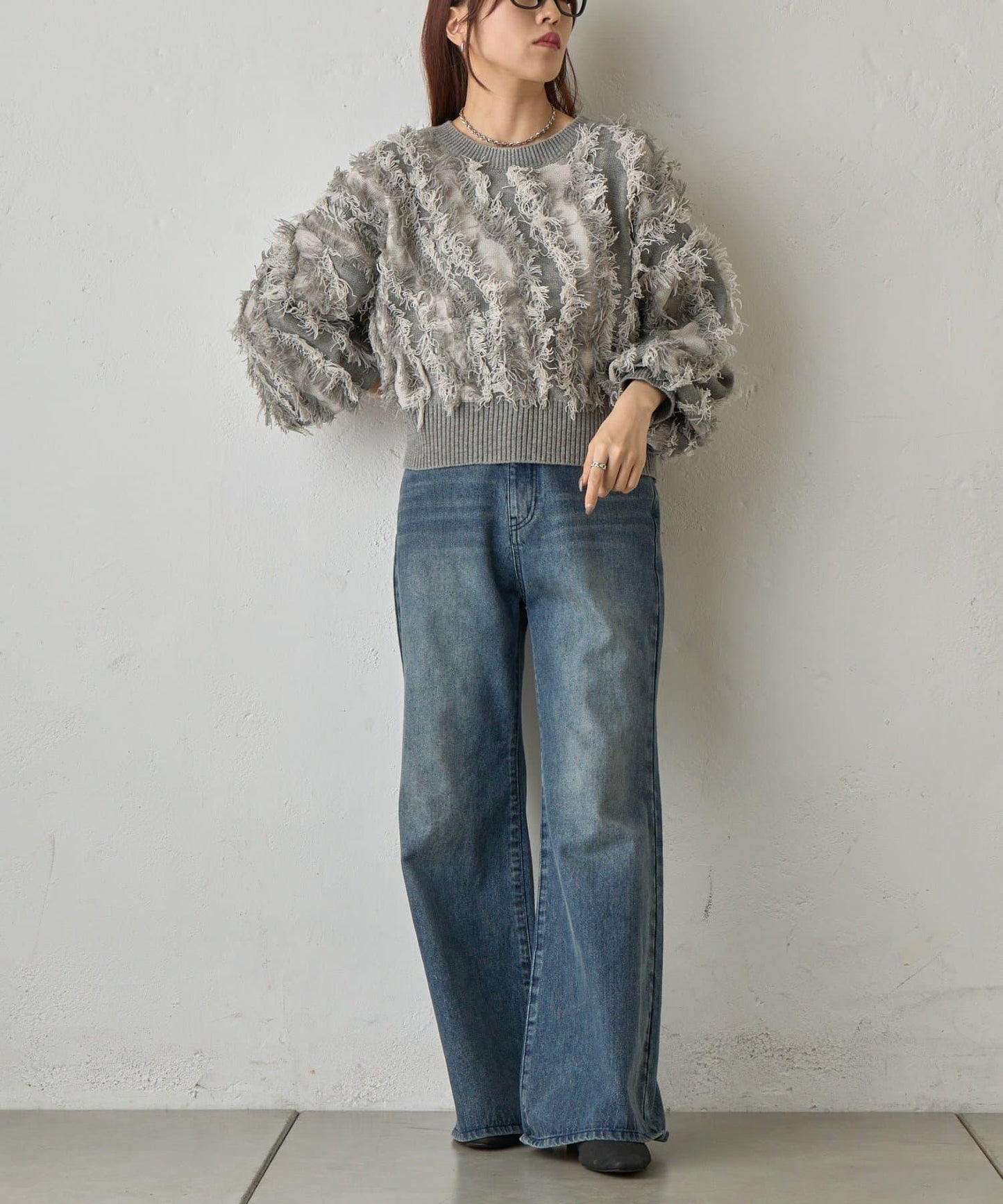 流蘇提花針織套頭衫