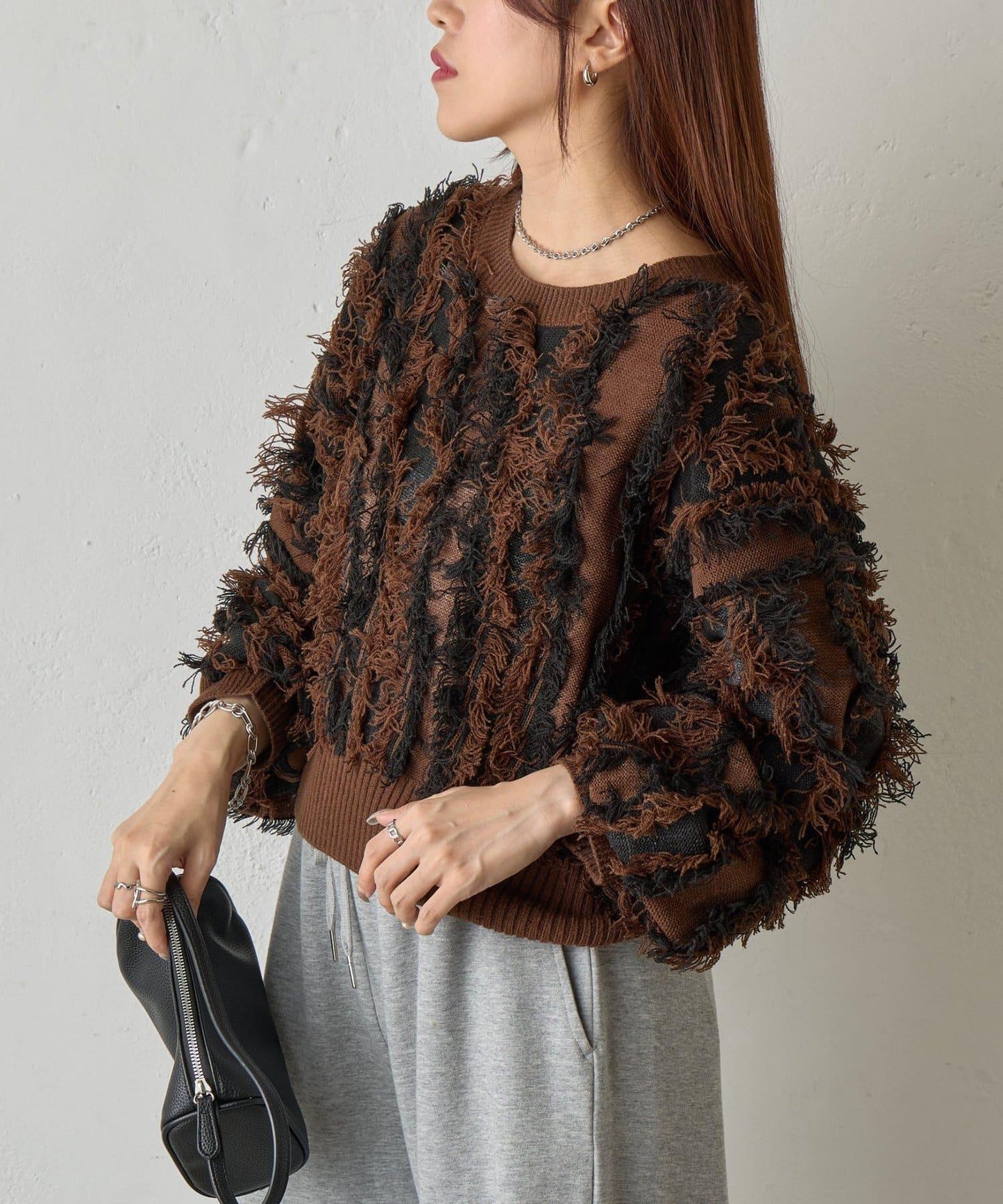 流蘇提花針織套頭衫
