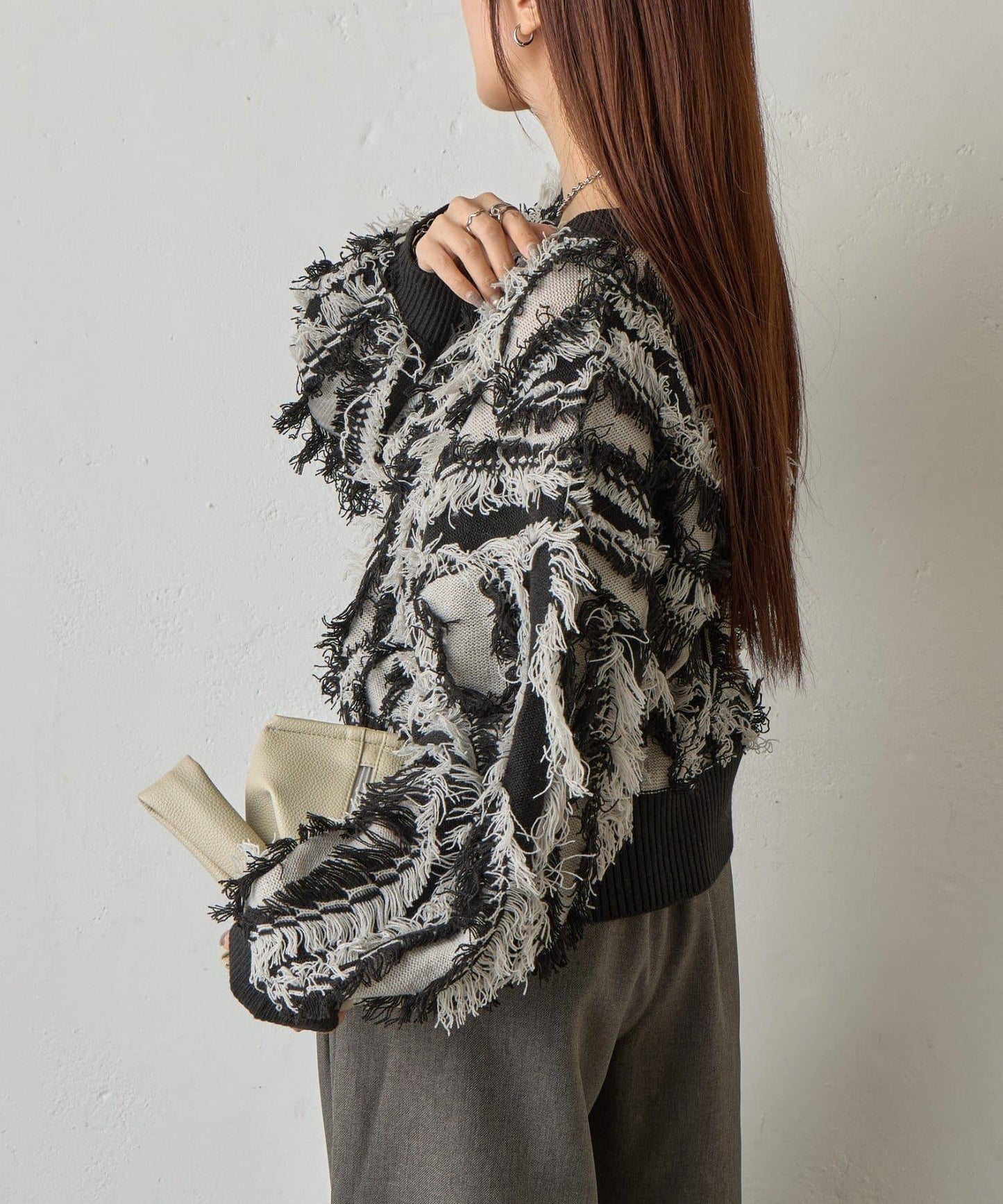 流蘇提花針織套頭衫