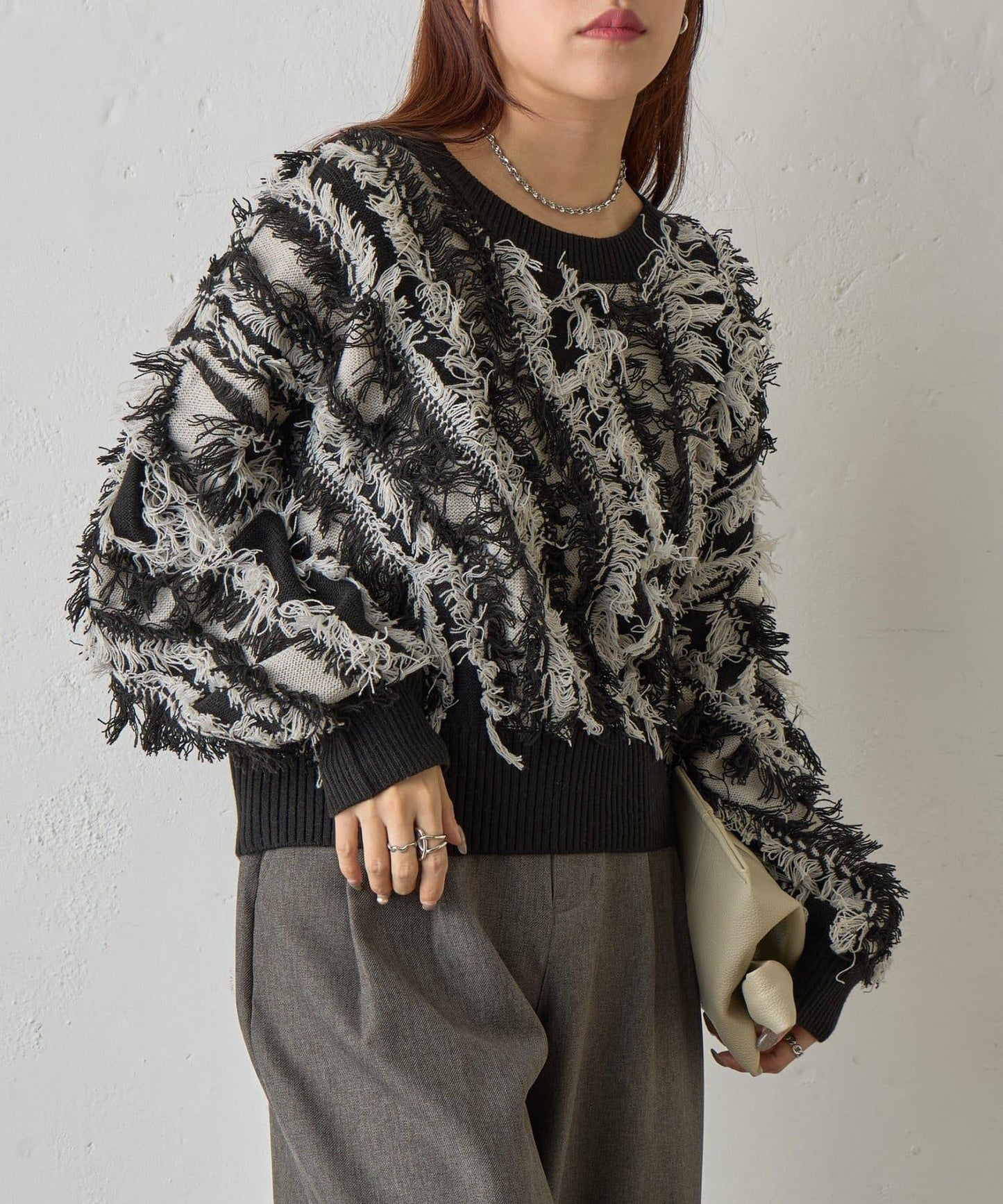 流蘇提花針織套頭衫