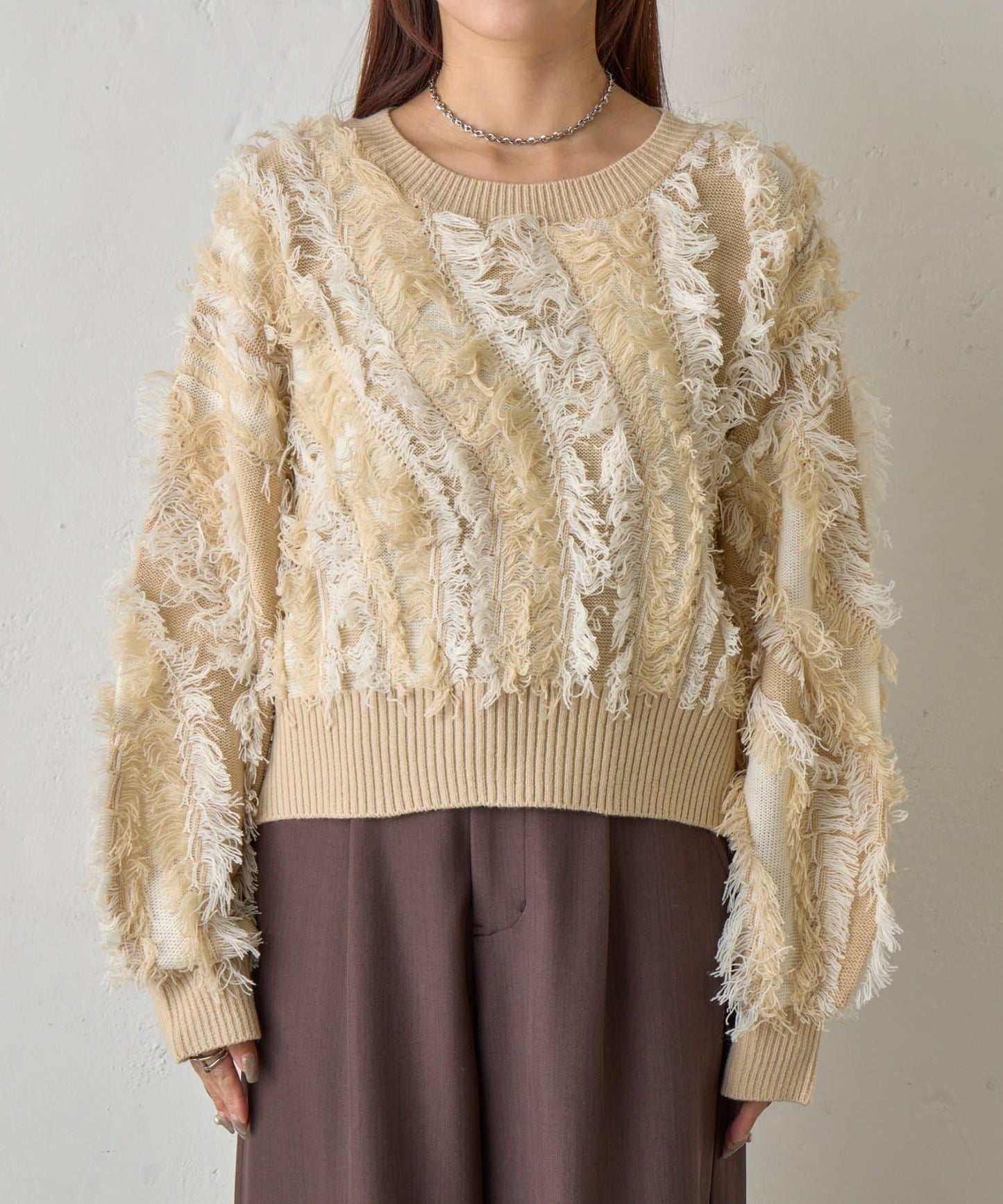 流蘇提花針織套頭衫