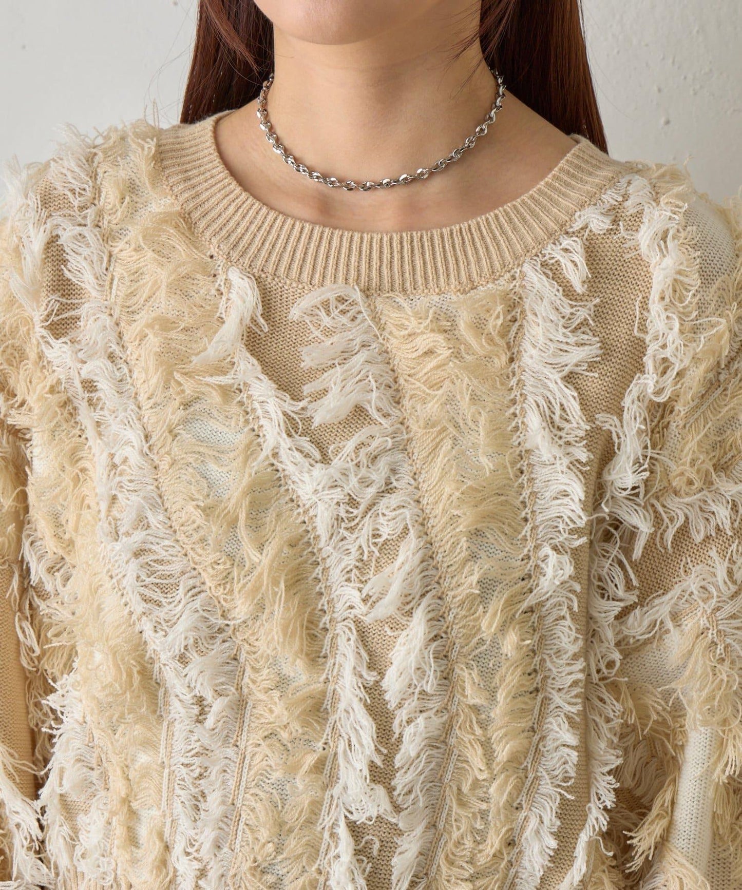 流蘇提花針織套頭衫