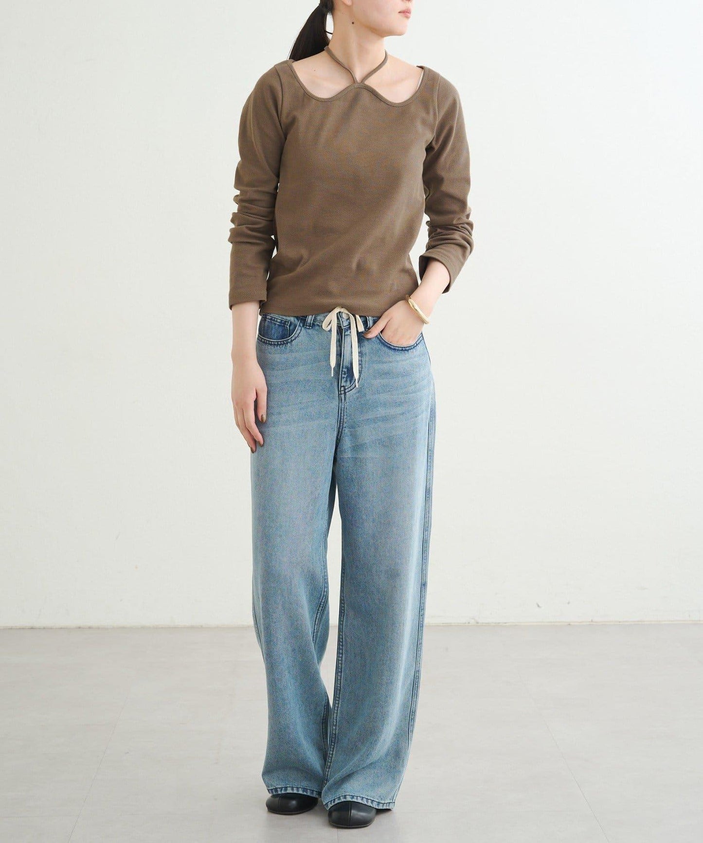 【earthy_】羅紋心形領吊帶上衣