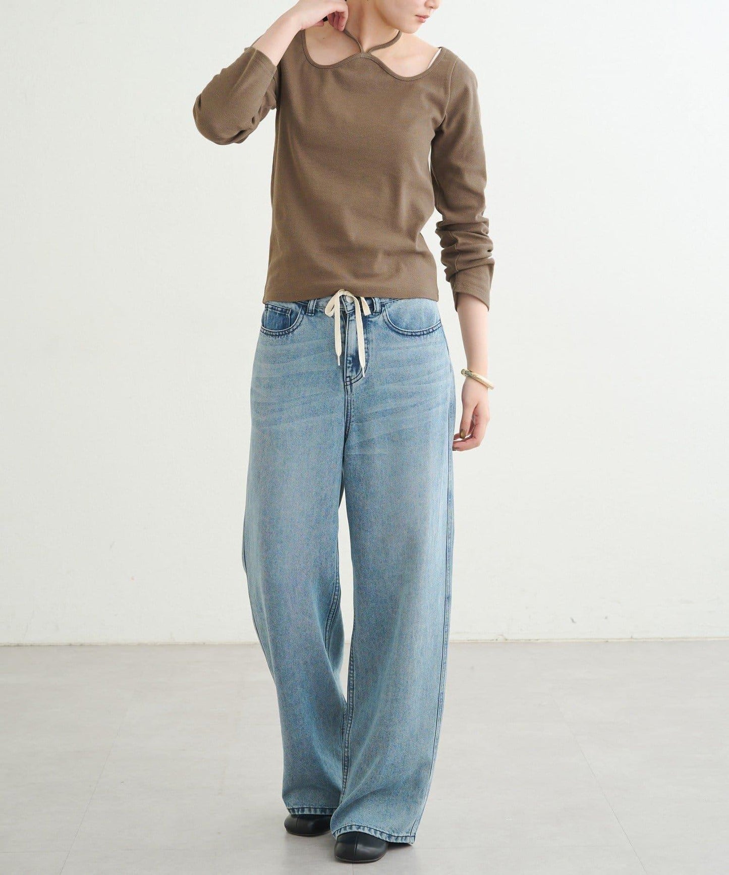 【earthy_】羅紋心形領吊帶上衣