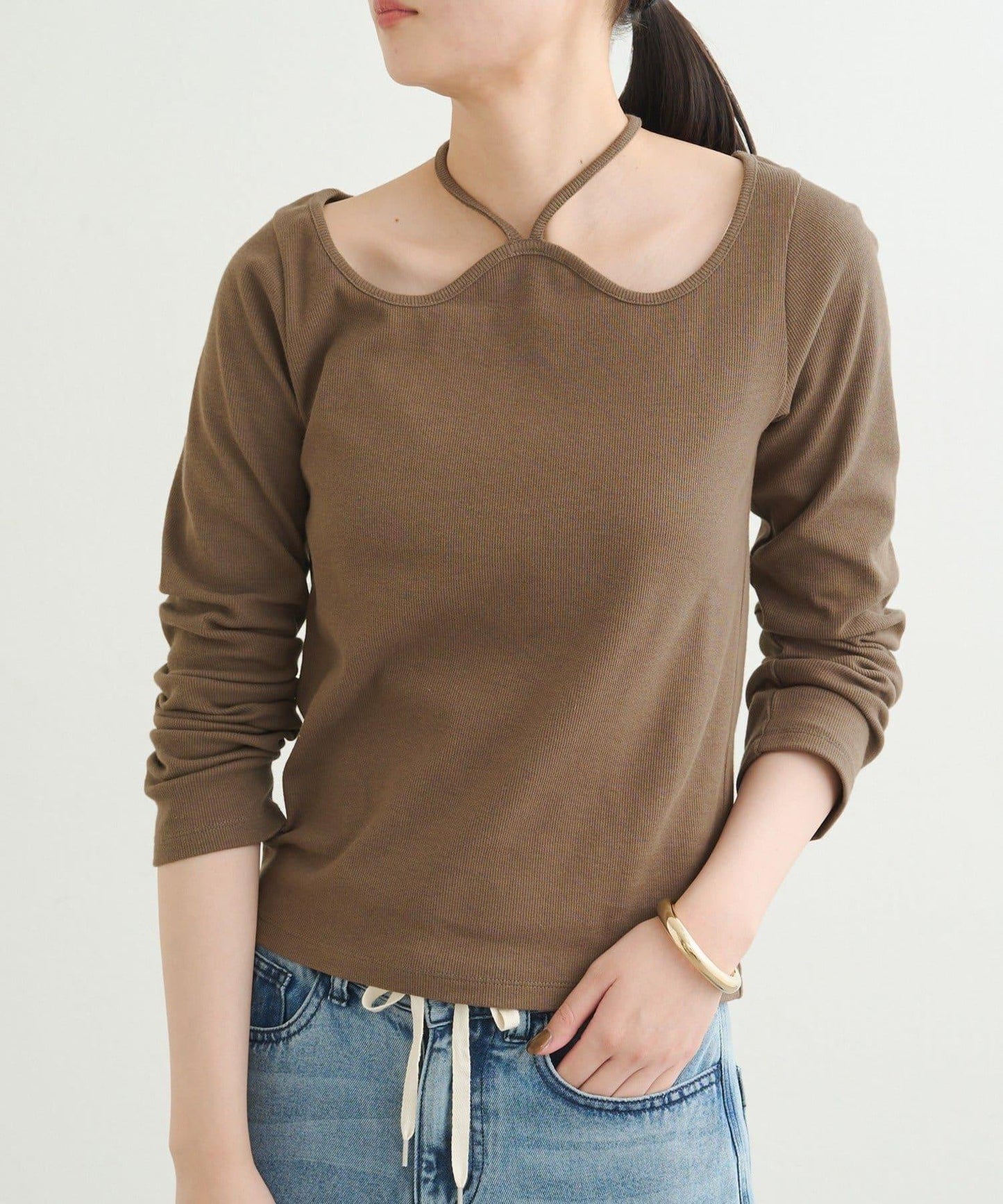 【earthy_】羅紋心形領吊帶上衣