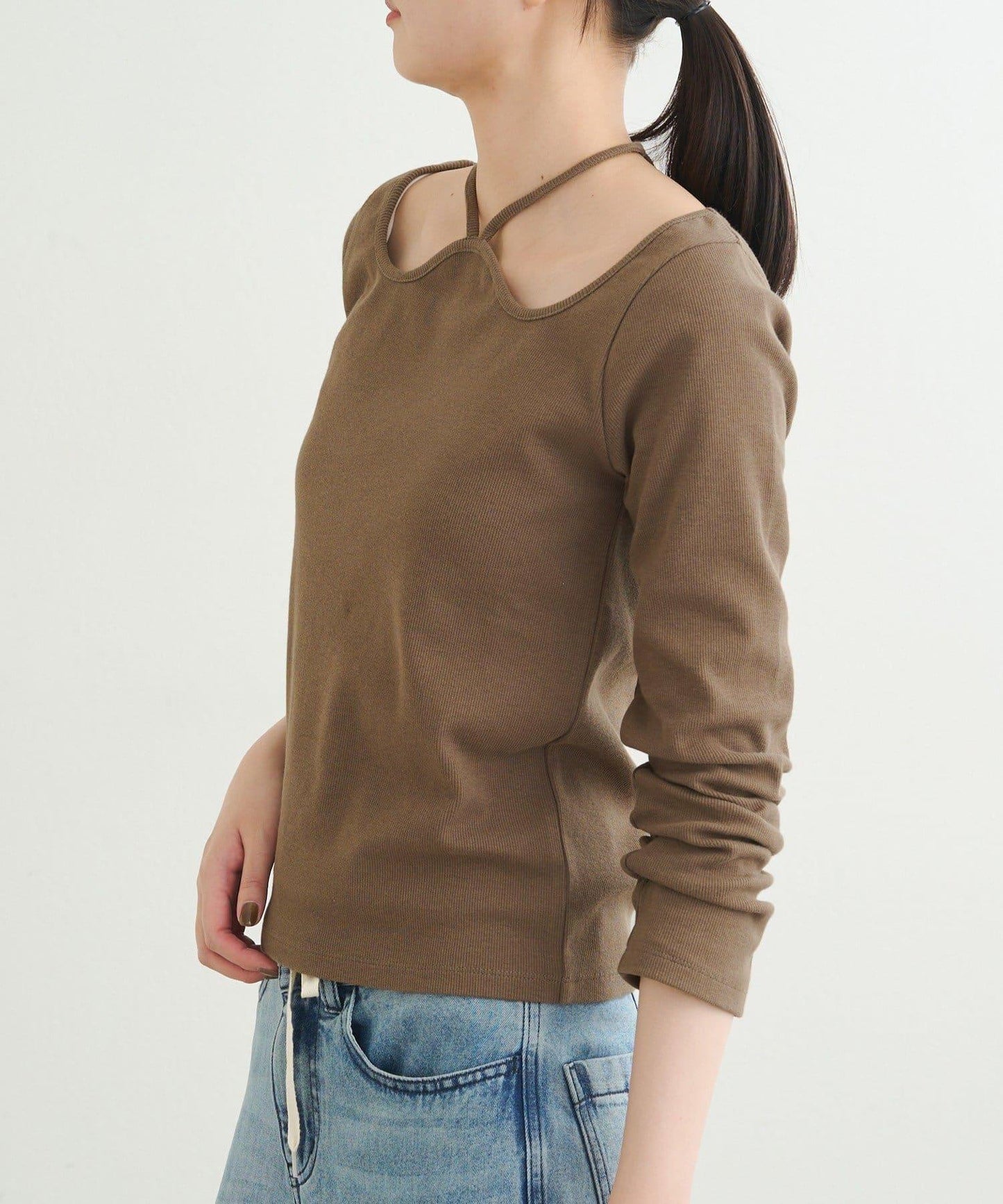 【earthy_】羅紋心形領吊帶上衣