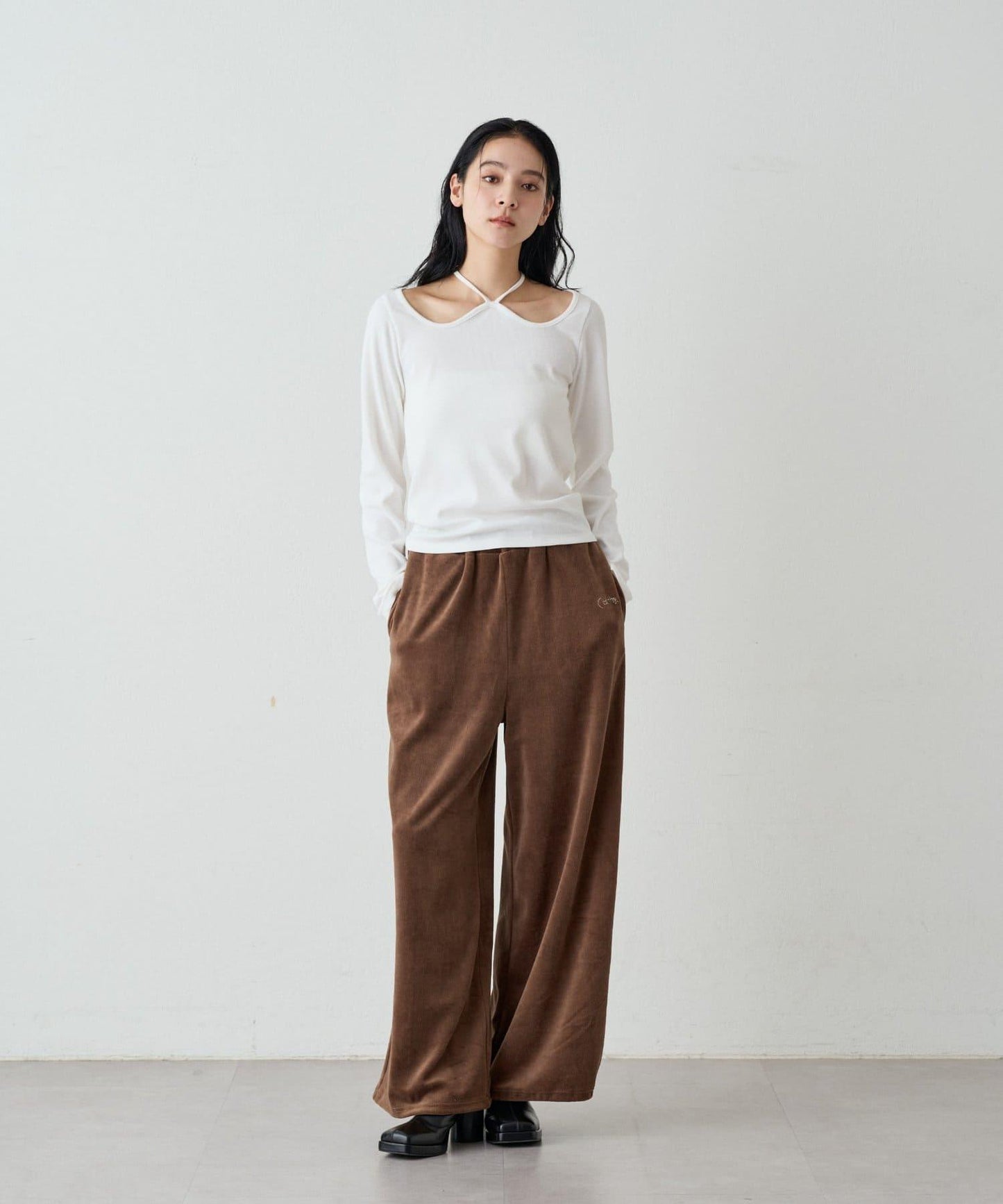 【earthy_】羅紋心形領吊帶上衣