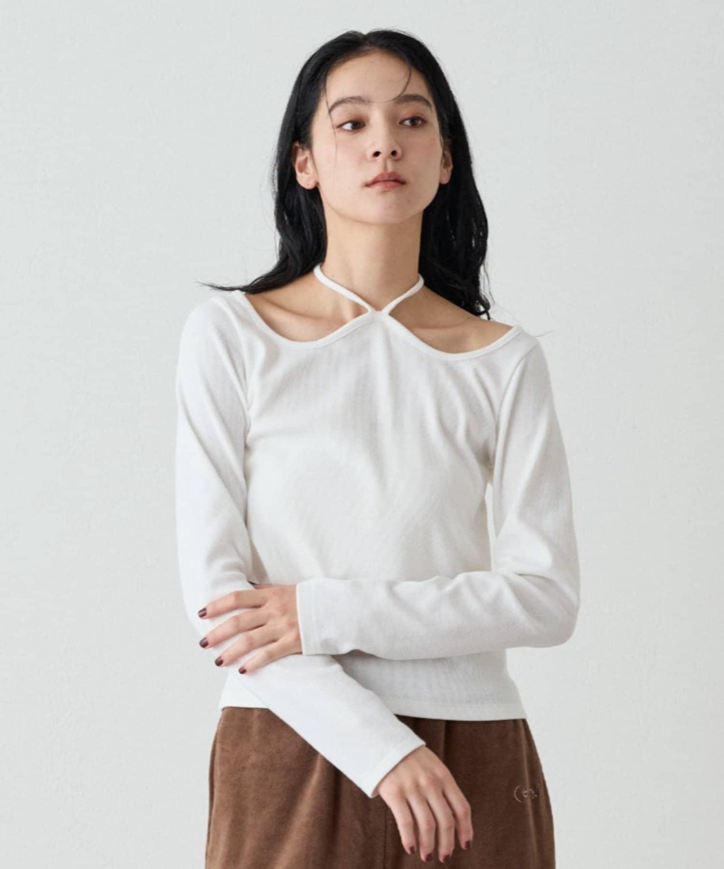 【earthy_】羅紋心形領吊帶上衣