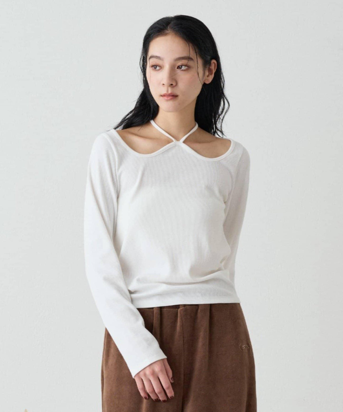 【earthy_】羅紋心形領吊帶上衣