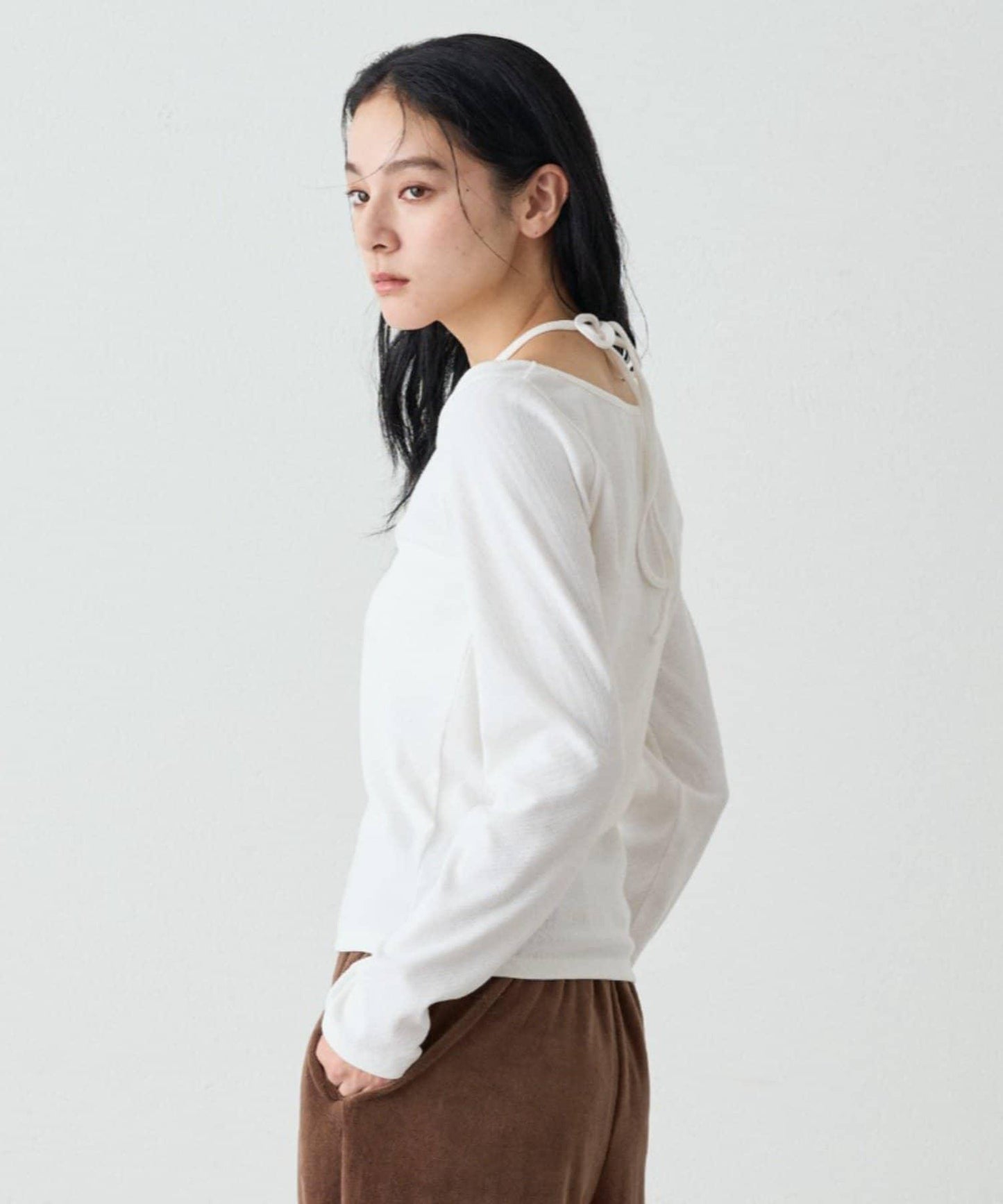 【earthy_】羅紋心形領吊帶上衣