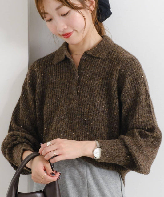 B亮片針織POLO衫