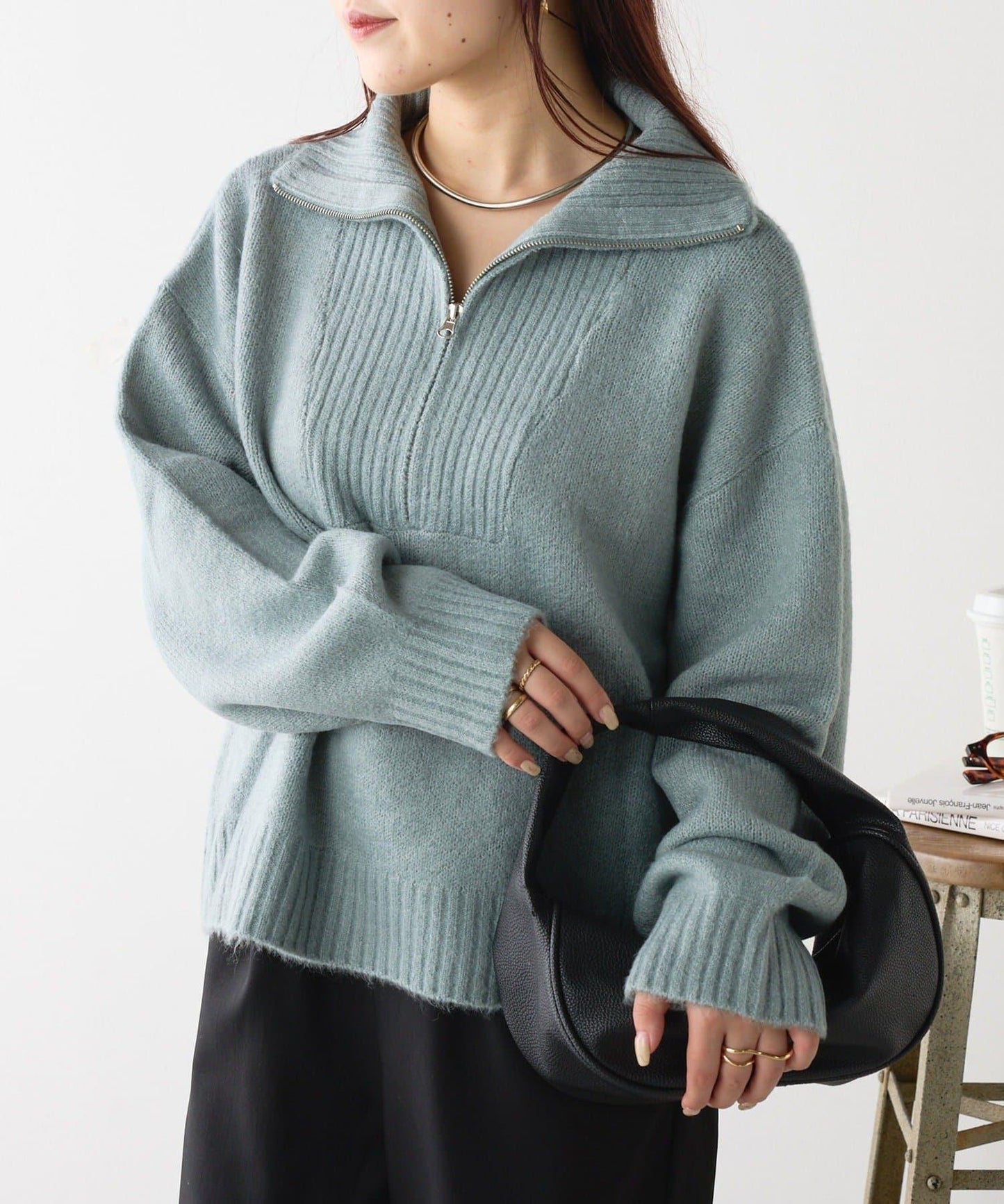 Yak觸感半拉鍊針織衫