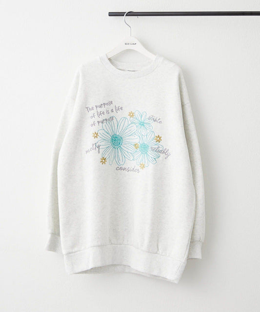 花卉與標誌拼接加絨套頭衫