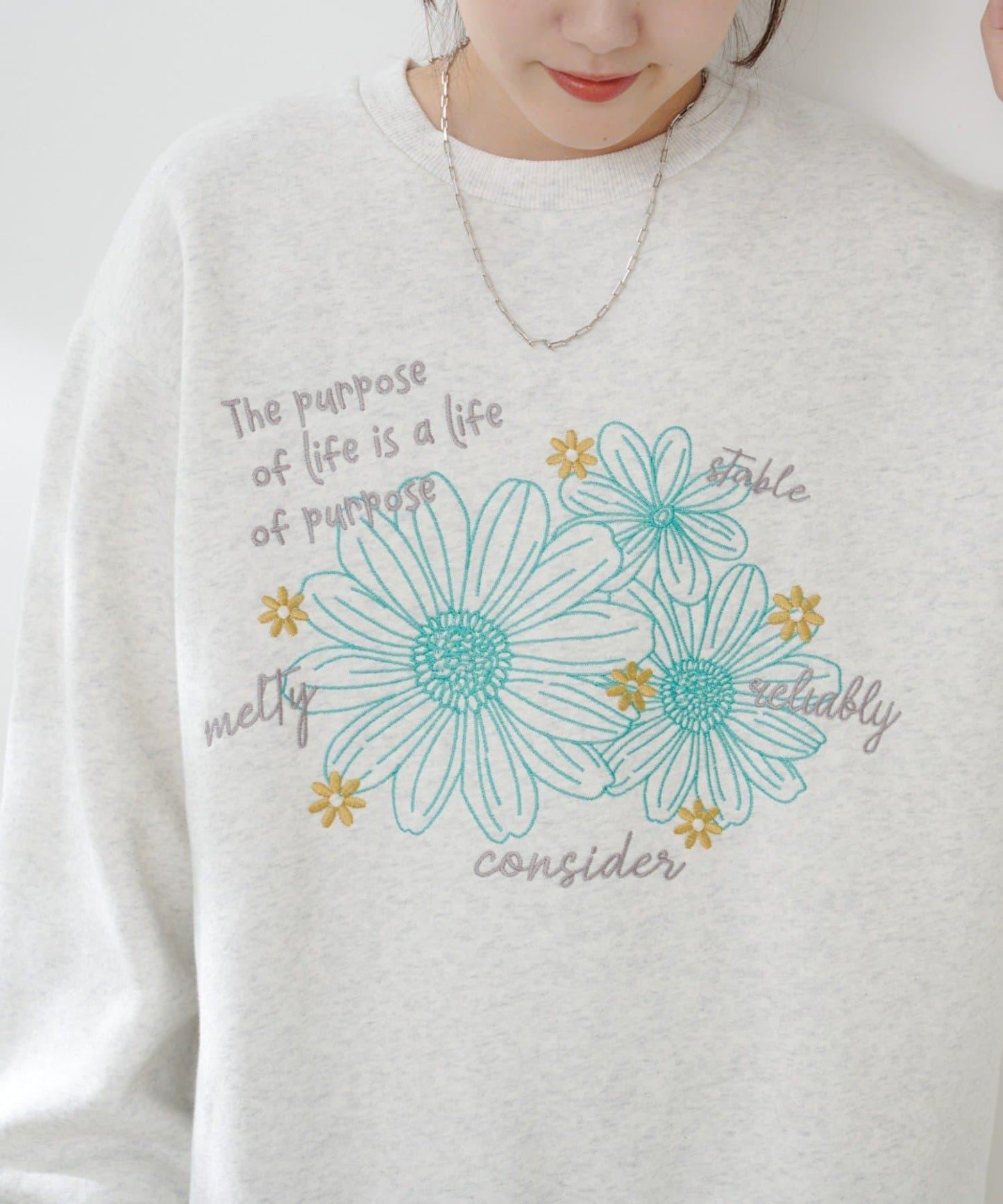 花卉與標誌拼接加絨套頭衫