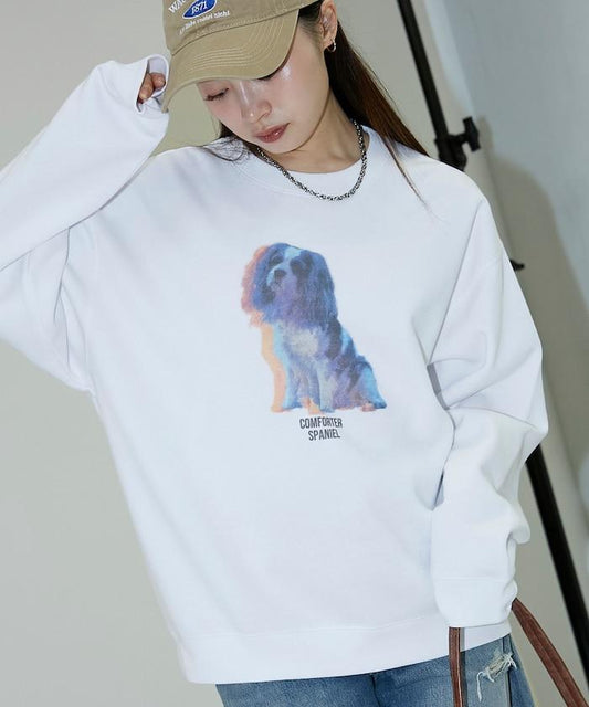 狗狗照片印花加絨衛衣套頭衫