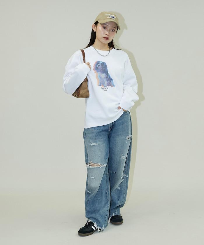 狗狗照片印花加絨衛衣套頭衫