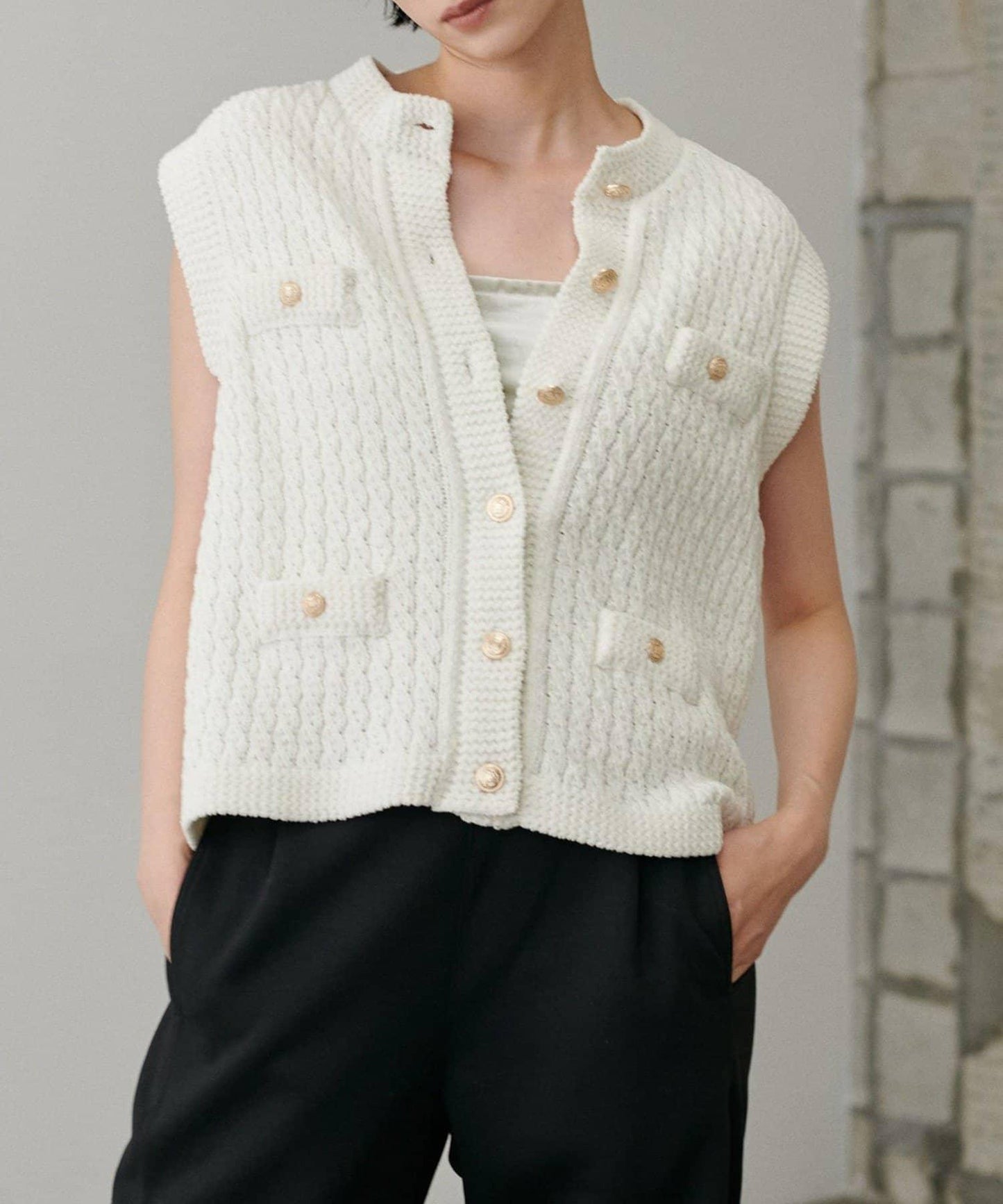 【LARUTA】毛圈圓領針織背心