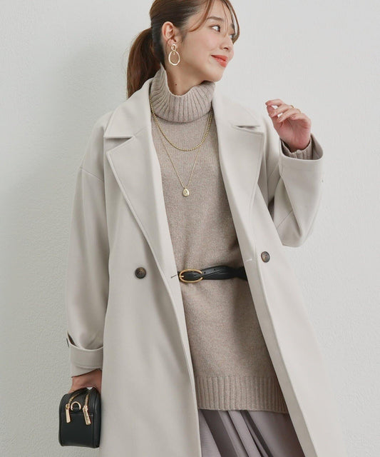 高搭配性羊毛風高領針織長款上衣